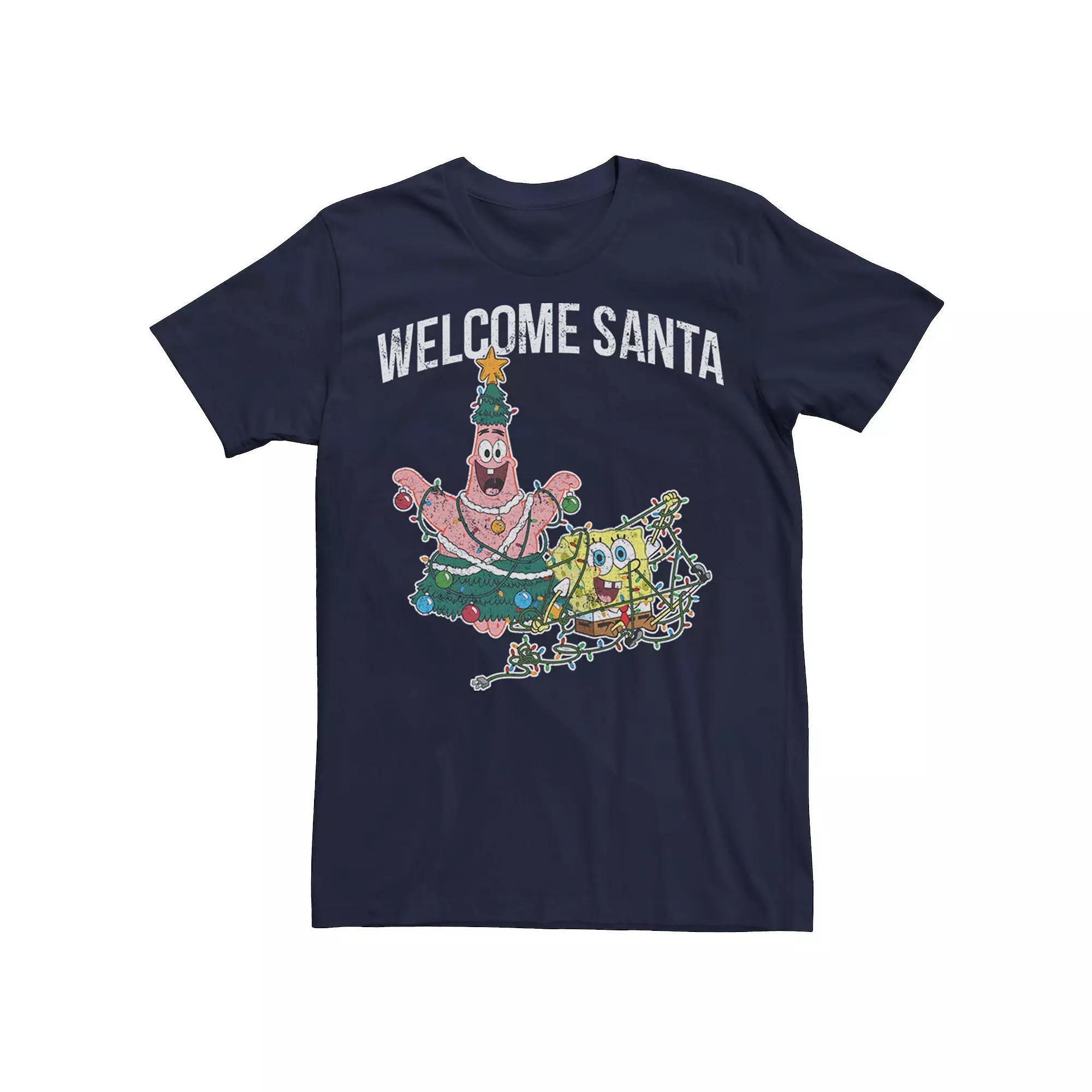 Men's Spongebob Squarepants Patrick Welcome Santa Tee, Size: Medium, Blue Product Image