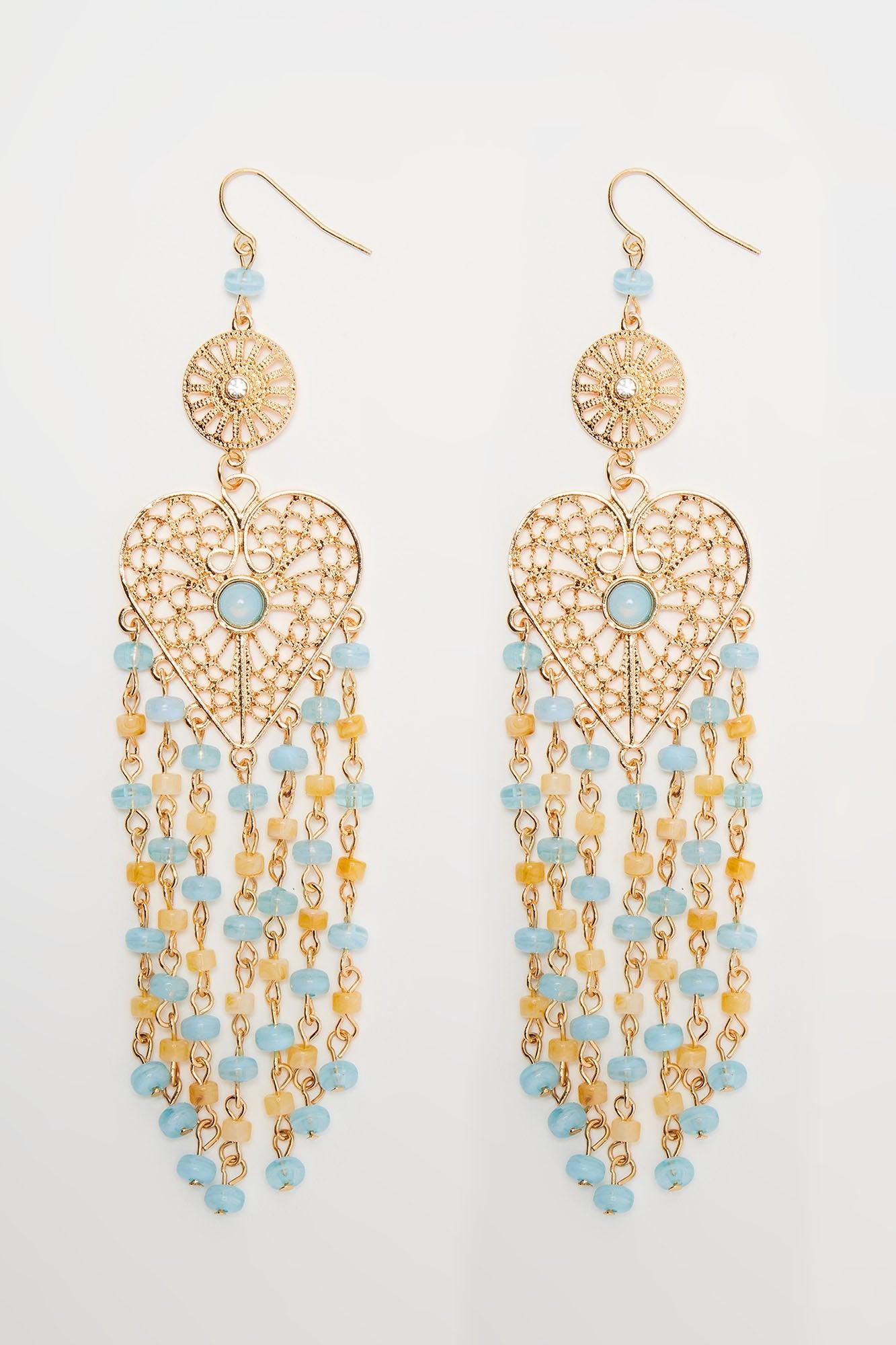 Open Your Heart To Me Earrings - Gold/Blue Product Image