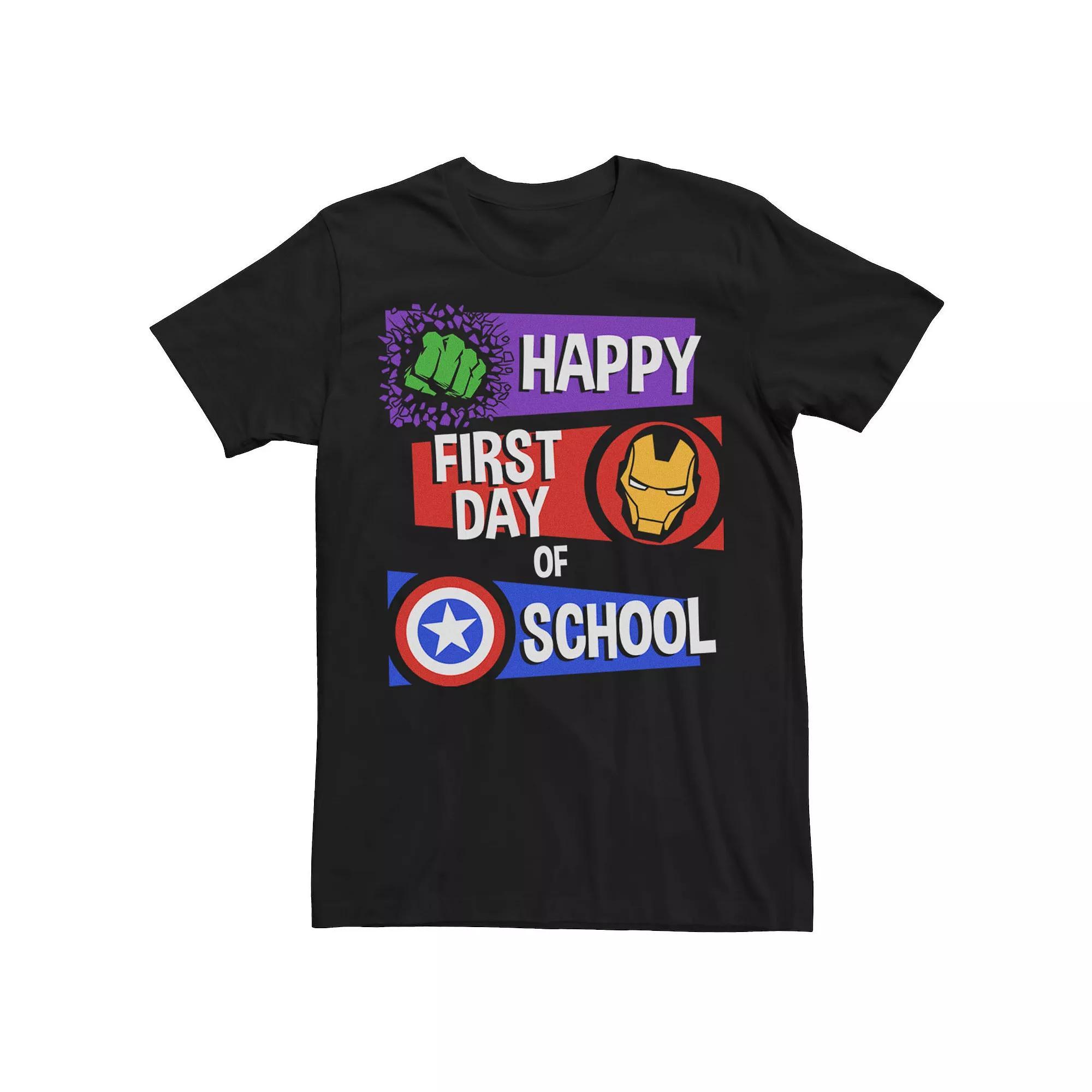Men's Marvel Avengers Happy First Day Of School Text Tee,  Product Image