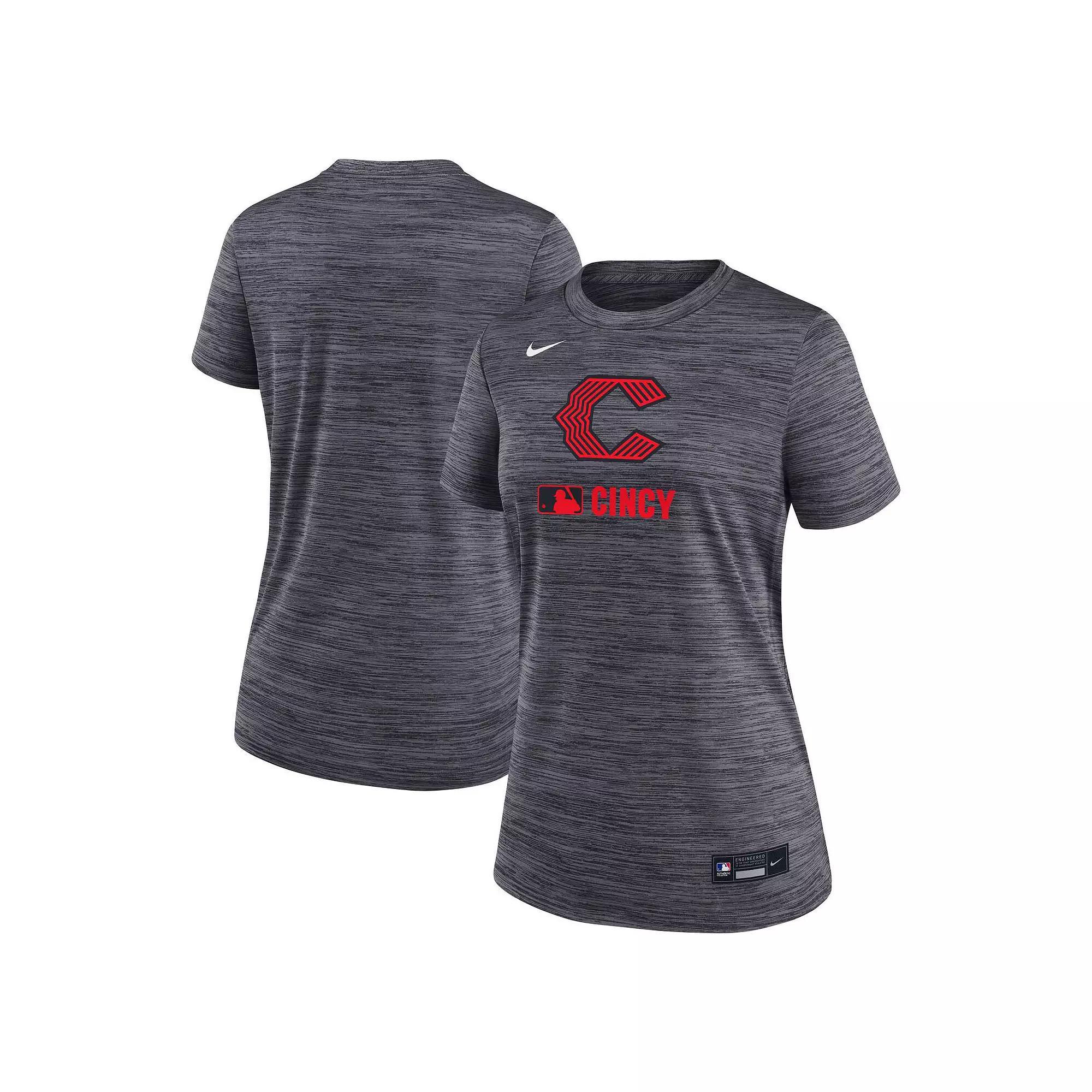 Women's Nike Charcoal Cincinnati Reds Authentic Collection City Connect Velocity Performance T-Shirt,  Product Image