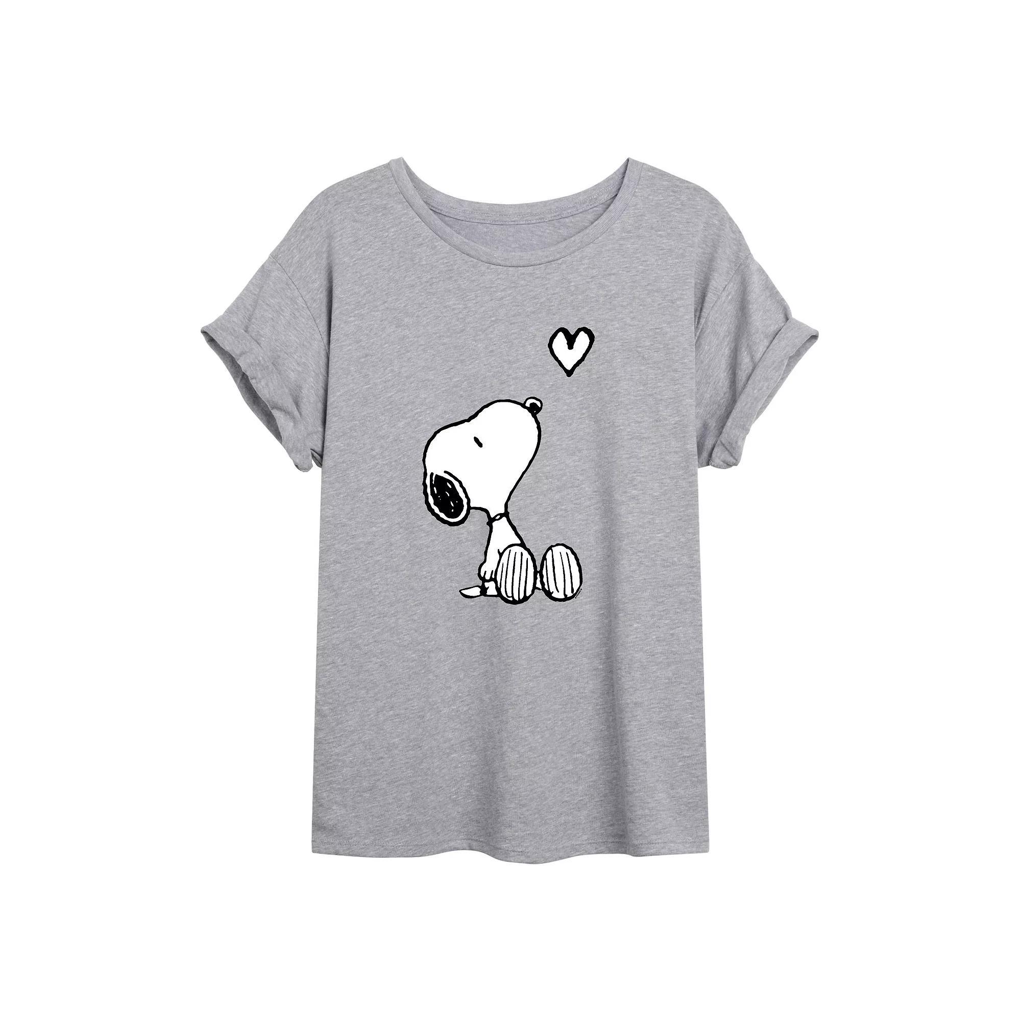 Juniors' Peanuts Snoopy Heart Flowy Tee, Girl's, Size: Small, Grey Product Image