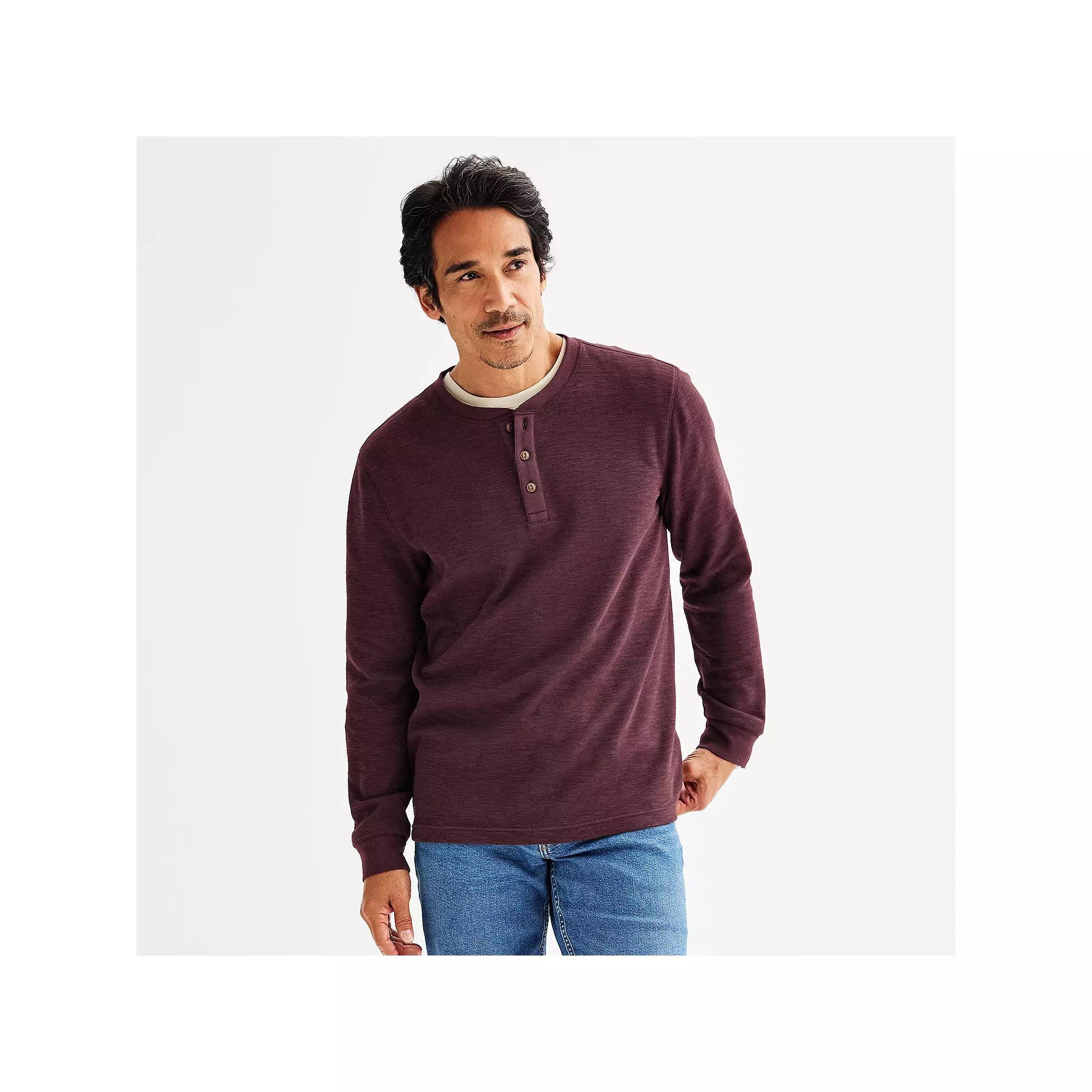 Men's Sonoma Goods For Life® Long Sleeve Textured Henley Tee, Size: XL, Brown Product Image