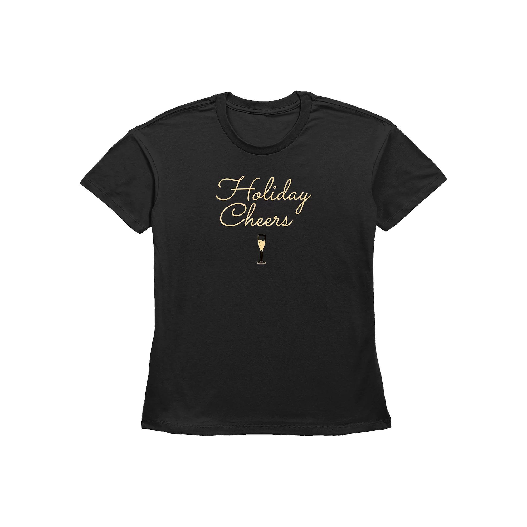 Women's Holiday Cheers Graphic Tee, Size: XL, Black Product Image