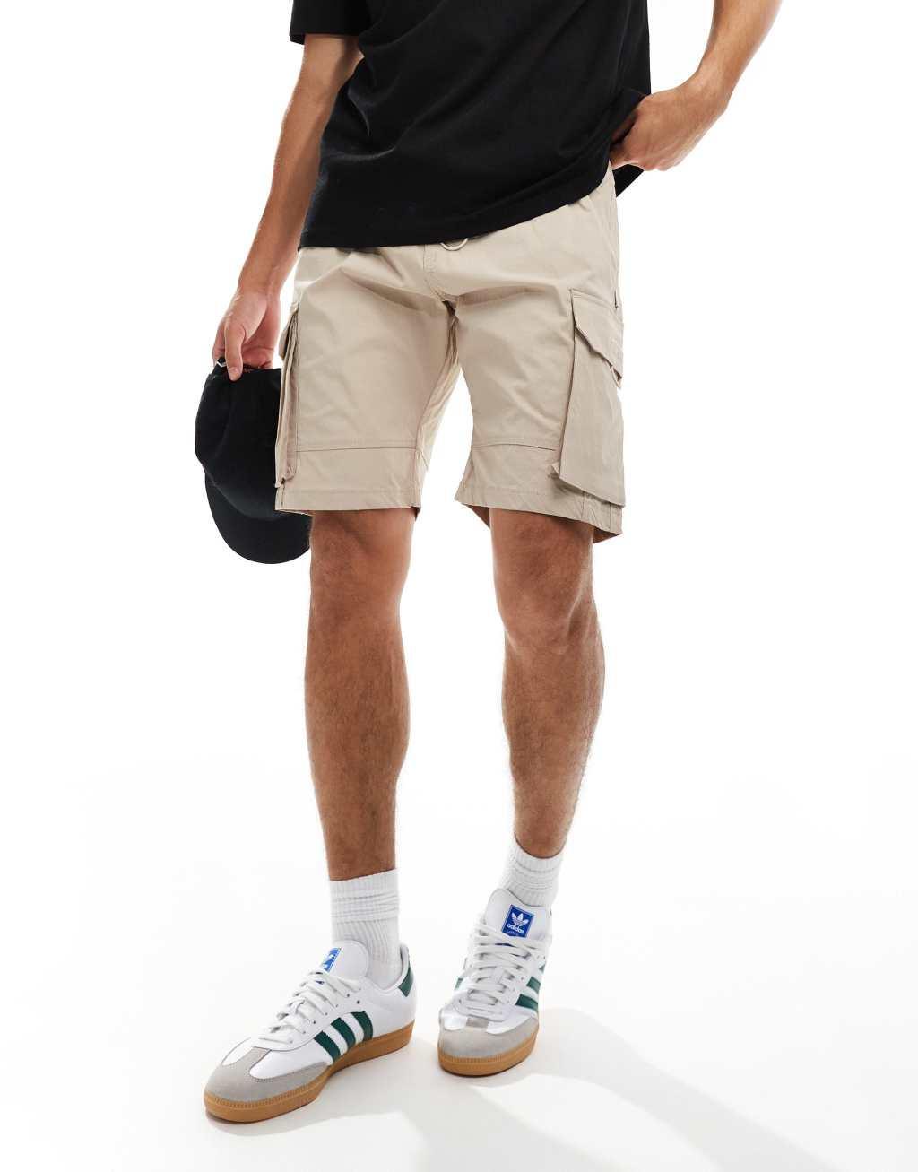 Jack & Jones technical cargo shorts in beige Product Image