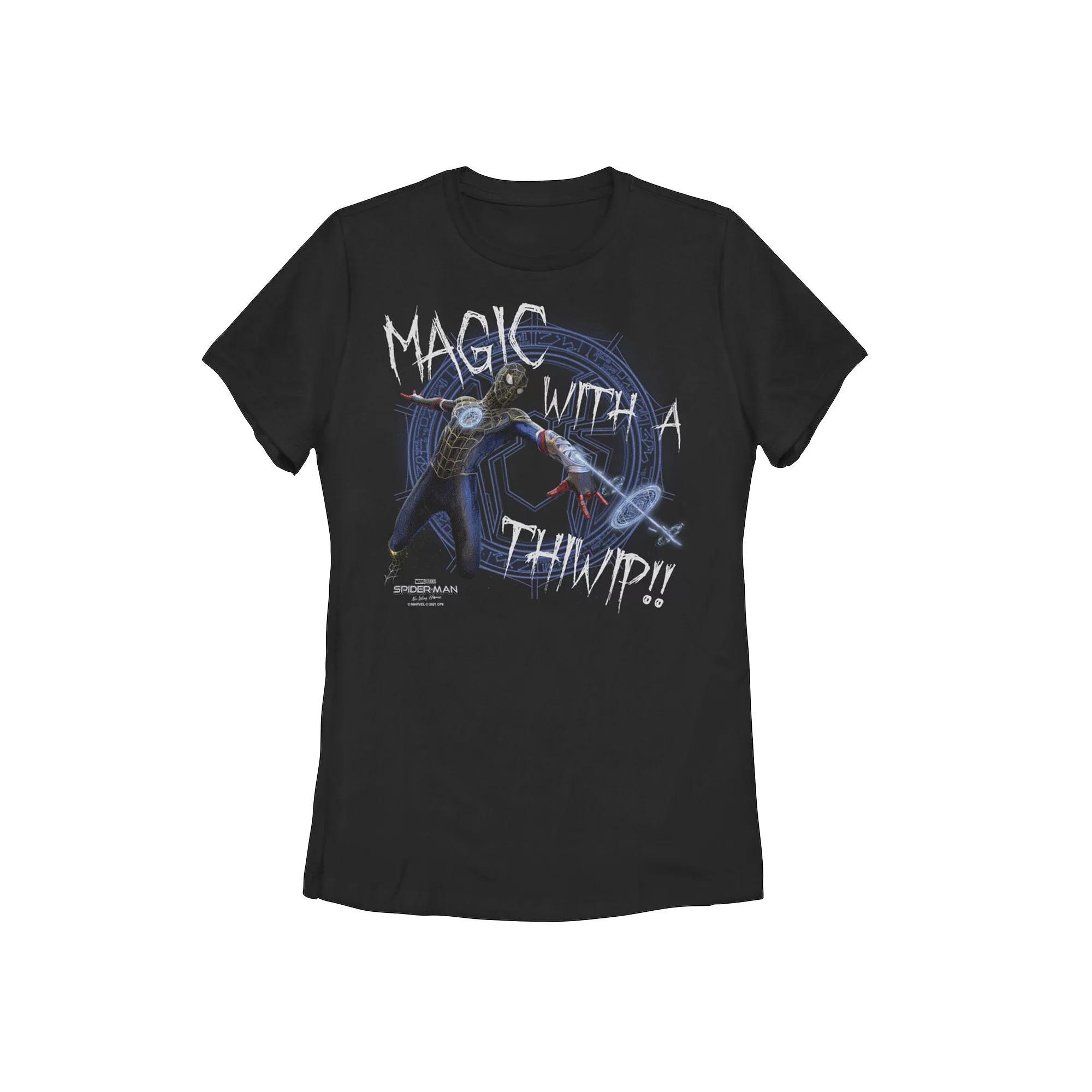 Juniors' Marvel Spider-Man No Way Home Spider-Man "'Magic With a Thwip" Tee, Girl's, Size: XL, Black Product Image
