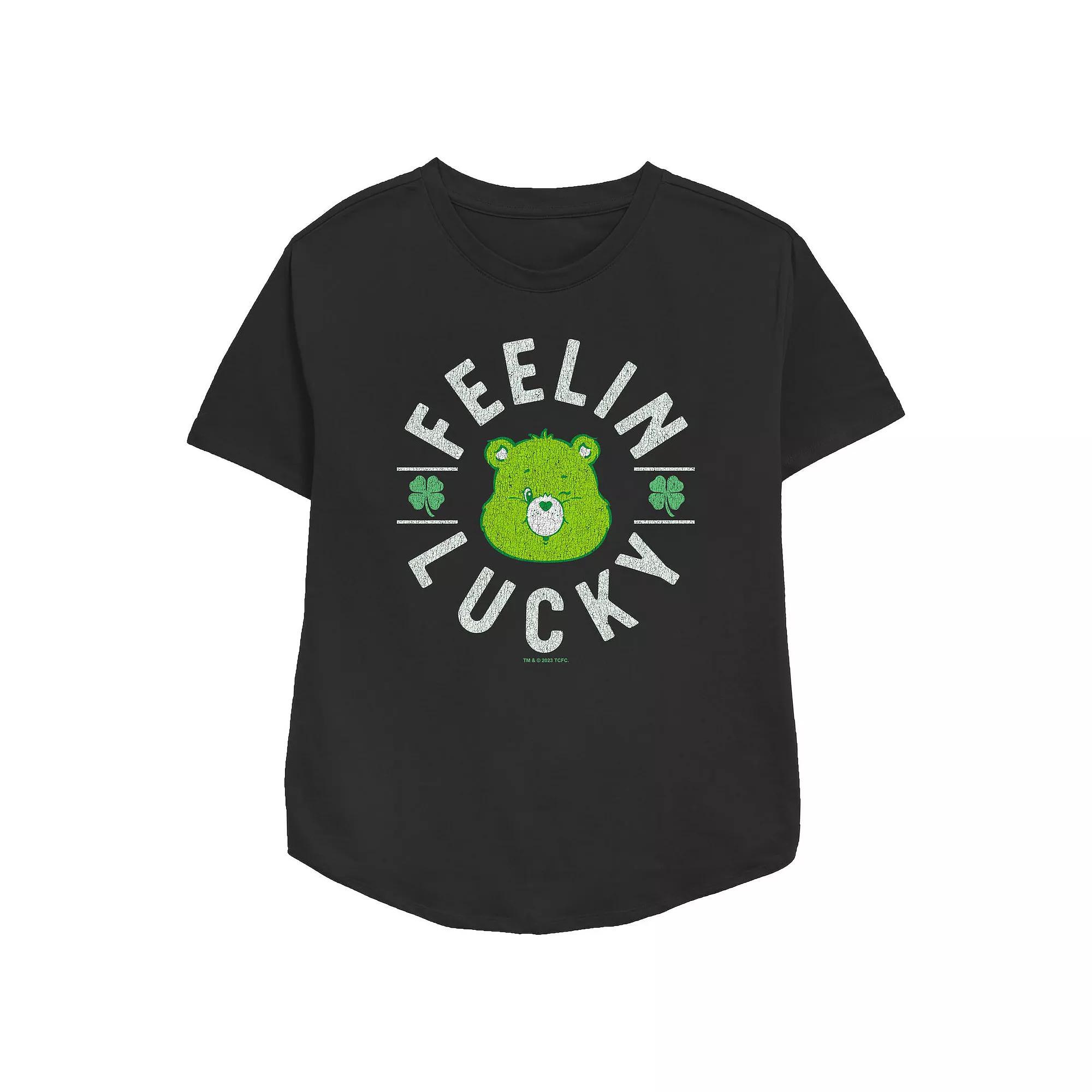 Women's Care Bears Good Luck Bear Feelin' Lucky Relaxed Fit Graphic Tee, Size: XS, Black Product Image