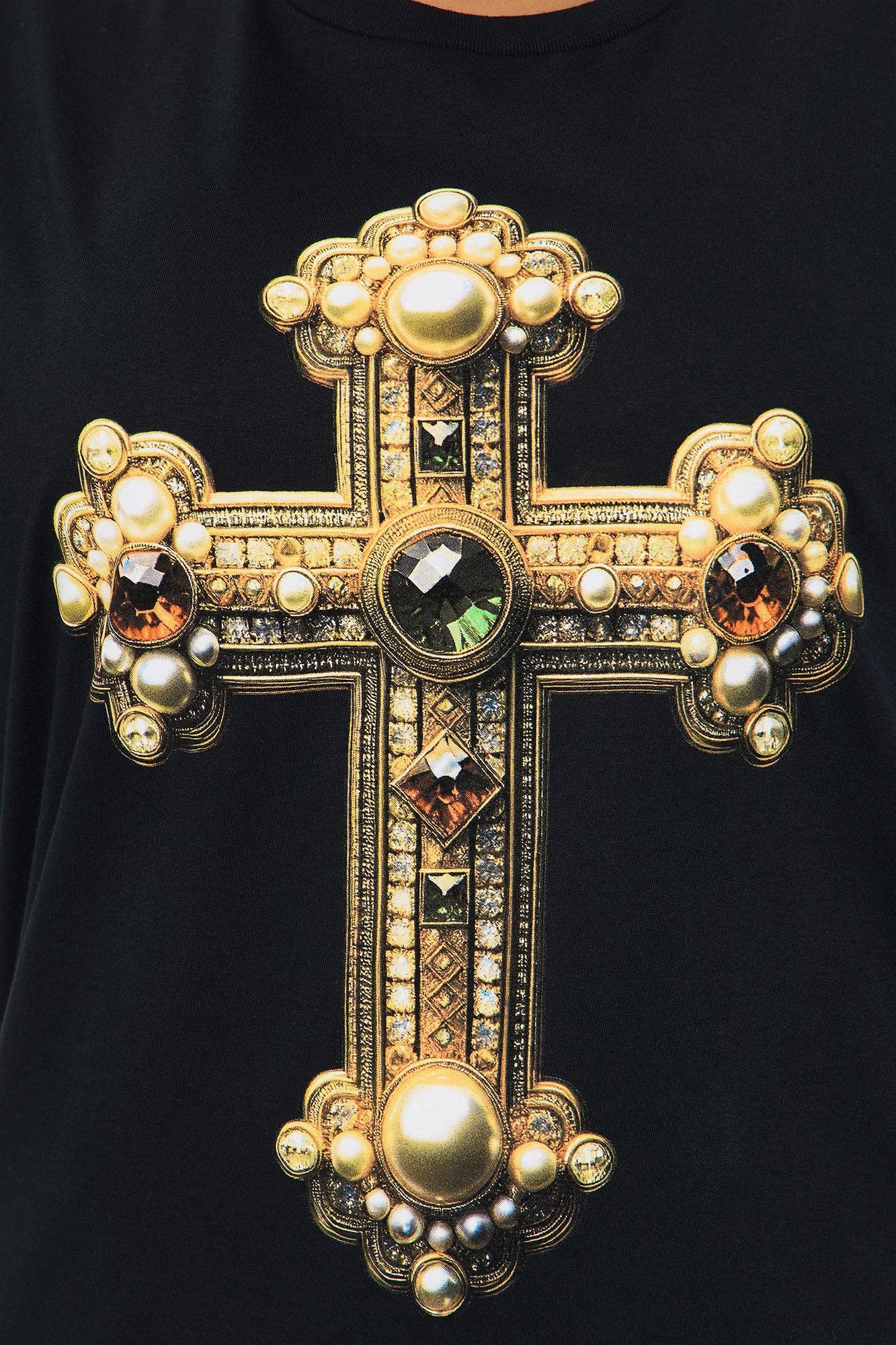Jeweled Cross Oversized Tee - Black Female Product Image