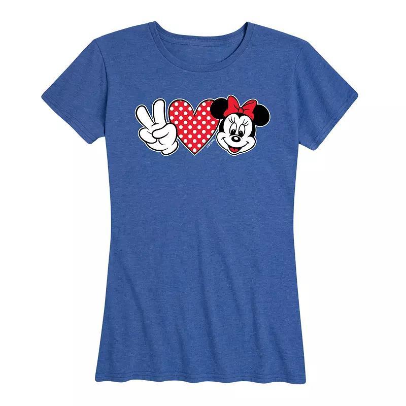 Disney's Minnie Mouse Women's Peace Love Graphic Tee, Size: XL, Grey Royal Blue Product Image