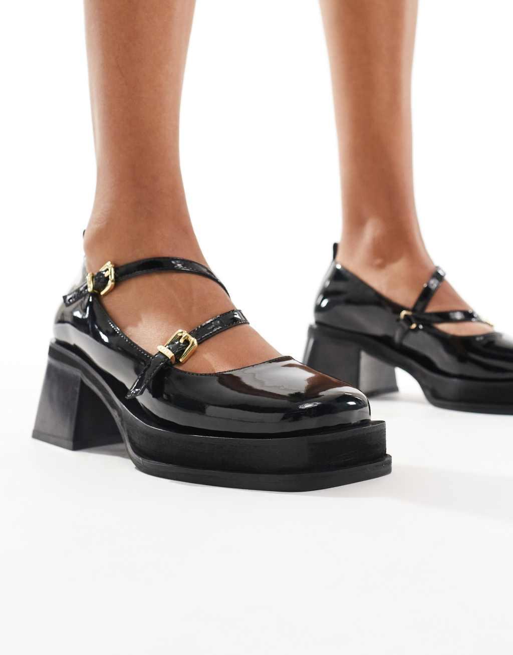 Walk London mary jane flatform shoes in patent black Product Image