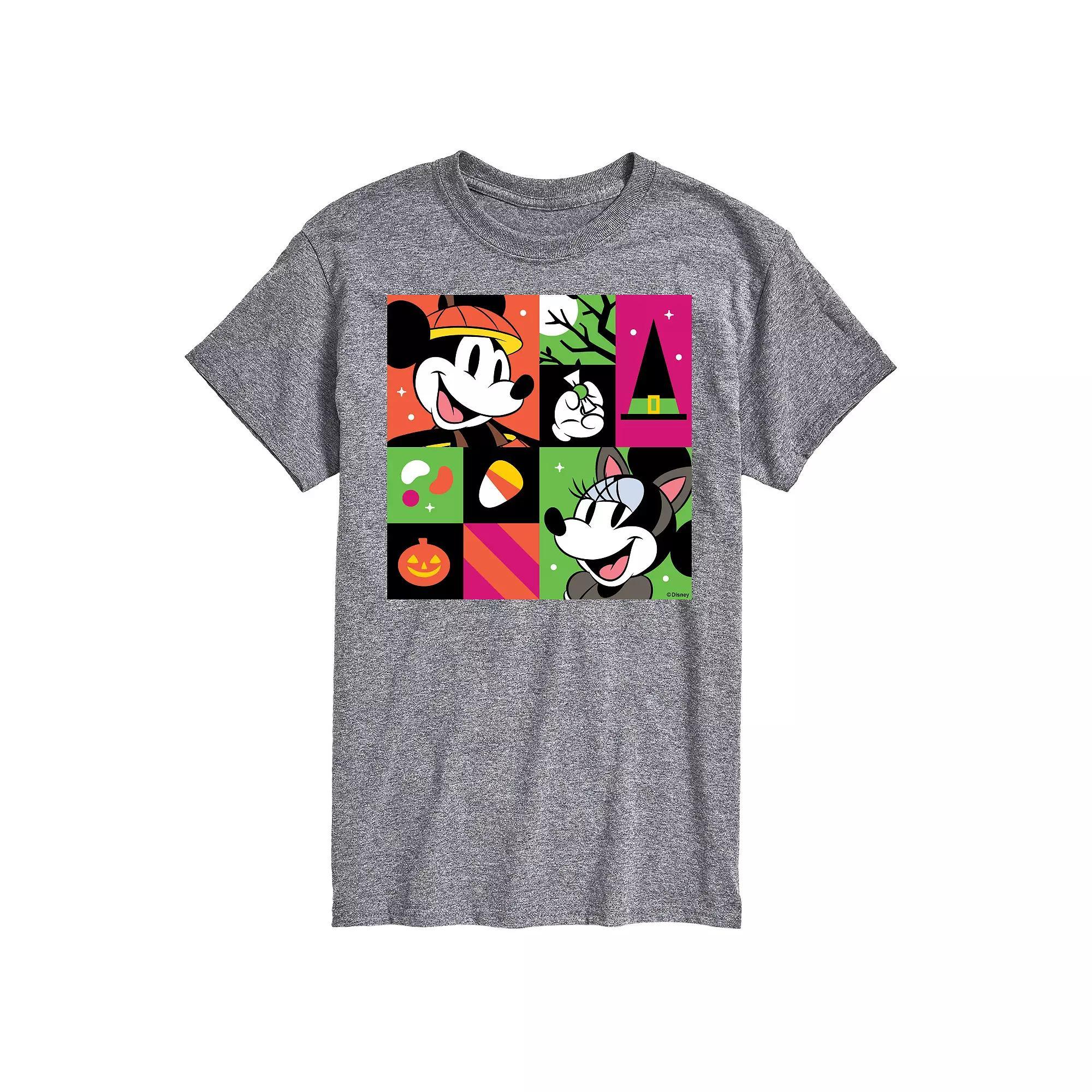 Disney's Mickey & Minnie Mouse Men's Trick Or Treat Grid Graphic Tee, Size: XL, Gray Product Image