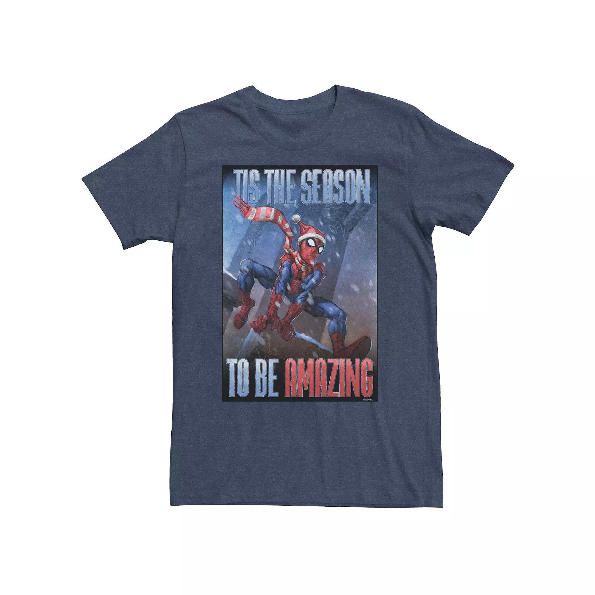 Men's Marvel Spider-Man 'Tis The Season To Be Amazing Tee, Size: Small, Navy Grey Product Image