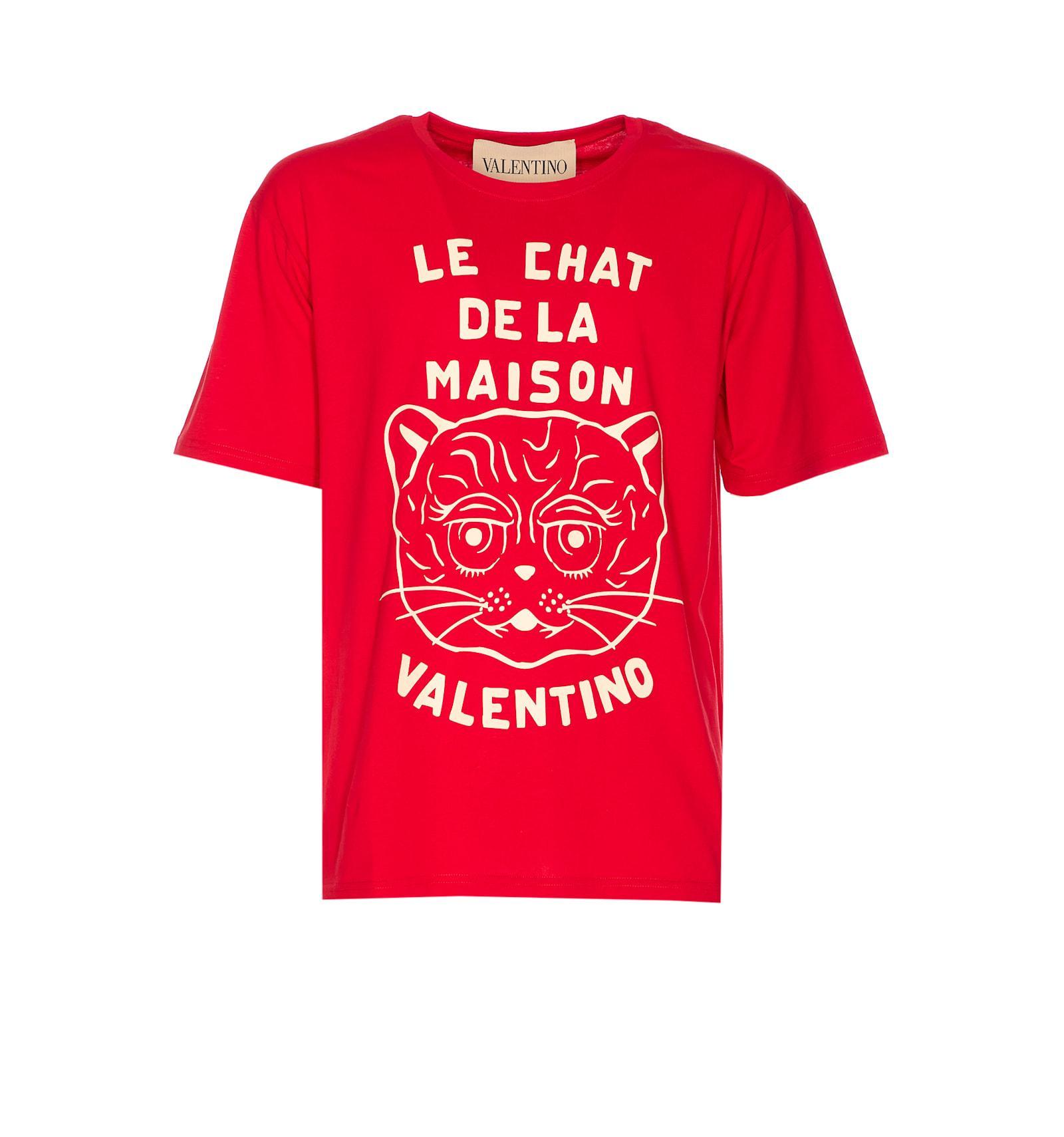 VALENTINO Graphic Print House Cat Crew Neck T-shirt In Red Product Image