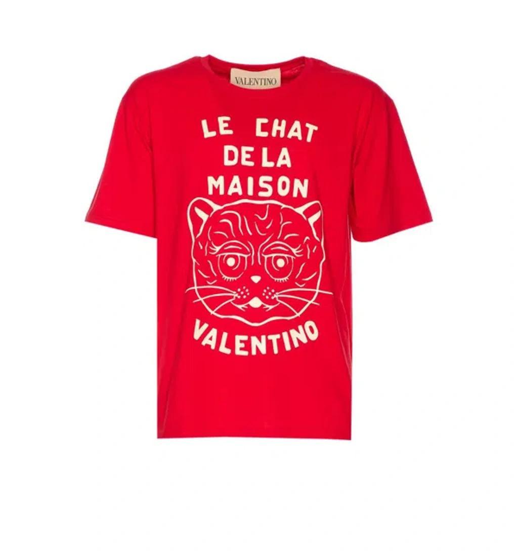 VALENTINO Graphic Print House Cat Crew Neck T-shirt In Red Product Image