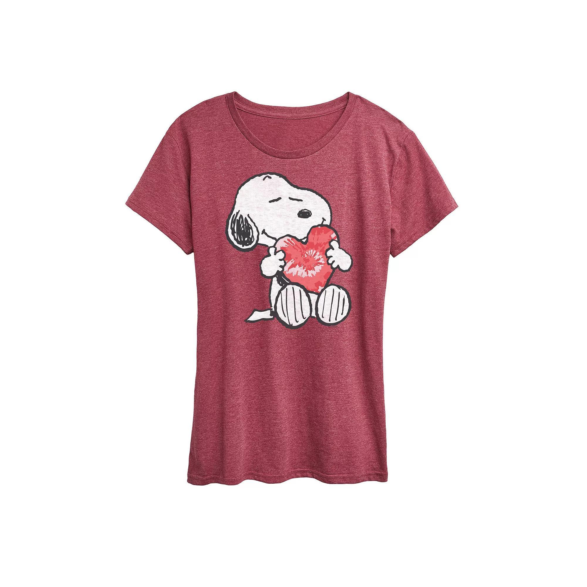 Women's Peanuts Snoopy With Heart Graphic Tee, Girl's, Size: Small, Grey Dark Red Product Image