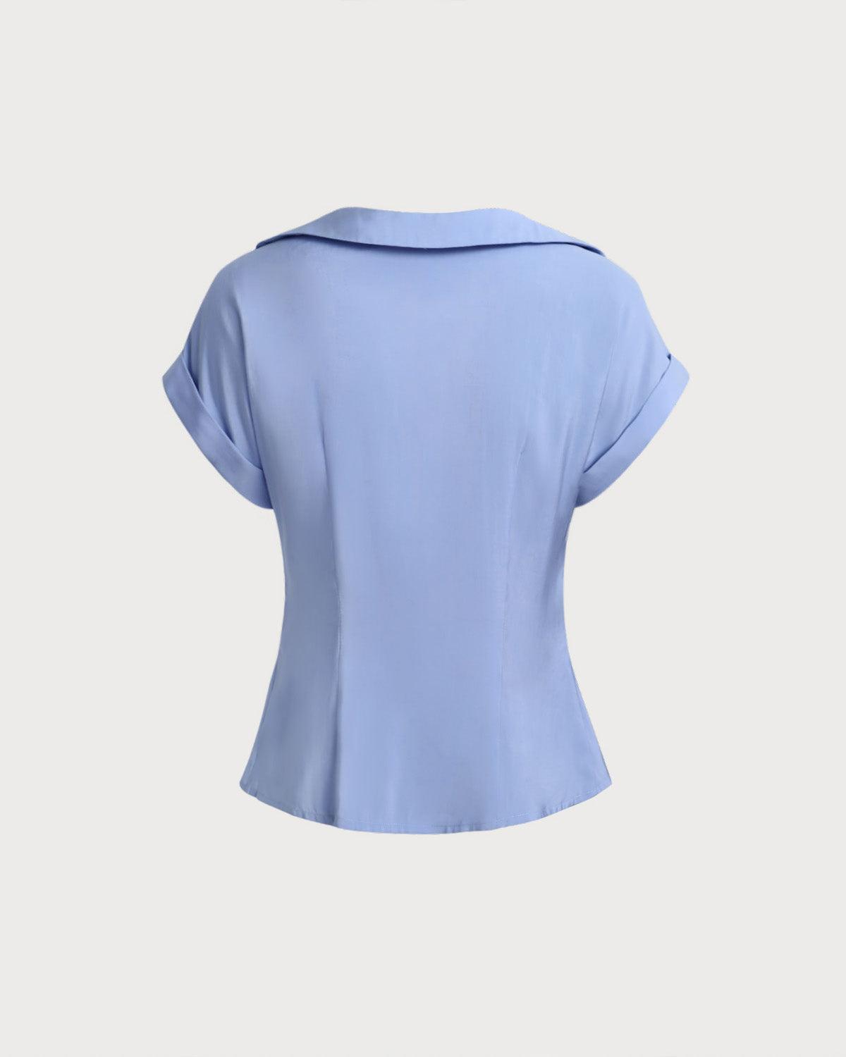 Blue Cowl Sleeve Button Shirt Product Image