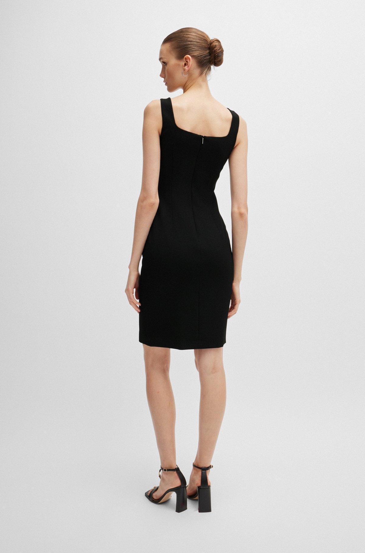 Square-neck dress in stretch material with front slit Product Image