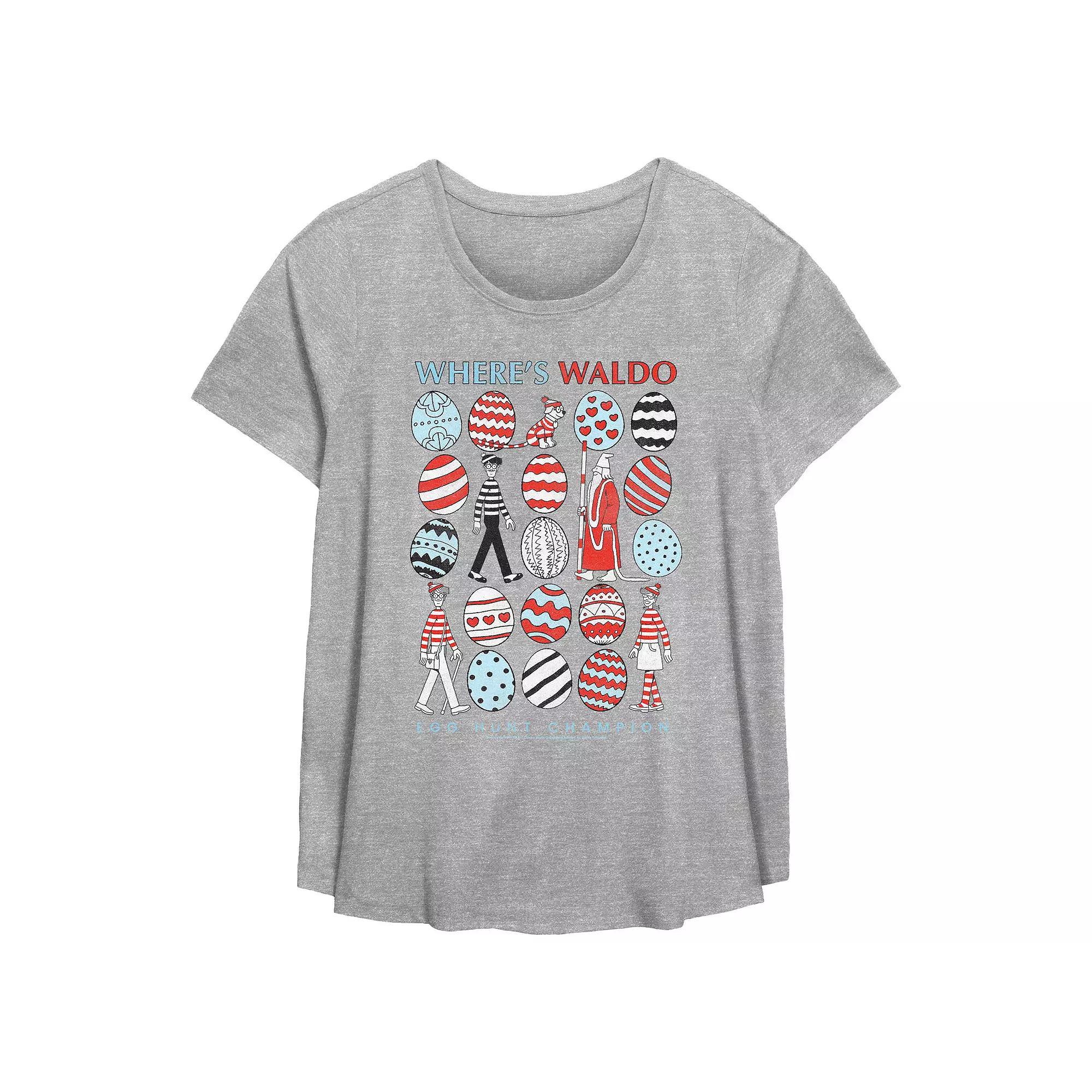 Plus Size Where's Waldo Easter Eggs Flowy Graphic Tee, Women's, Size: 3XL, Grey Gray Product Image