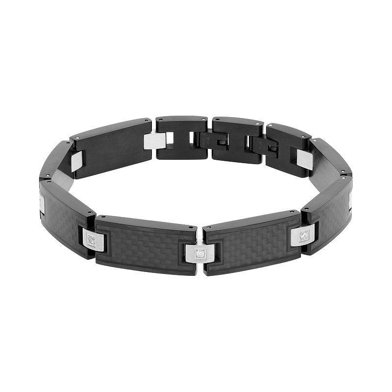 LYNX Stainless Steel Ion-Plated Diamond Accent Link Bracelet - Men's, Size: 8.5", Black Product Image