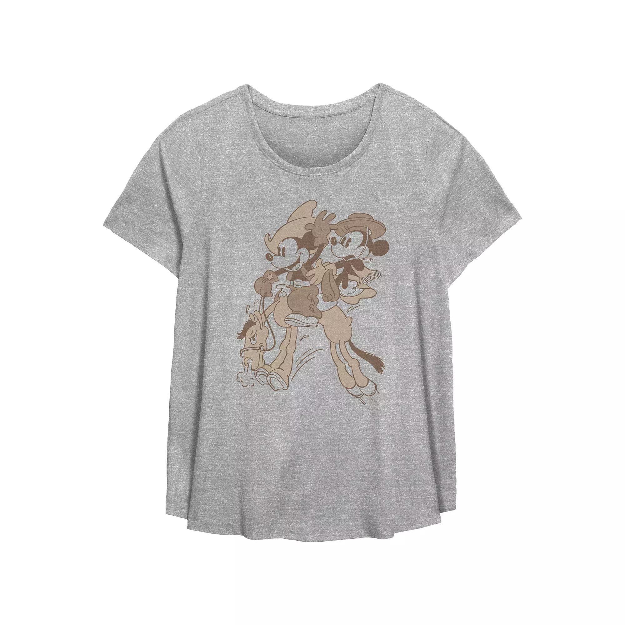 Disney's Mickey Mouse And Minnie Mouse Wild Horse Ride Plus Size Flowy Graphic Tee, Women's, Size: 4XL, Grey Gray Product Image
