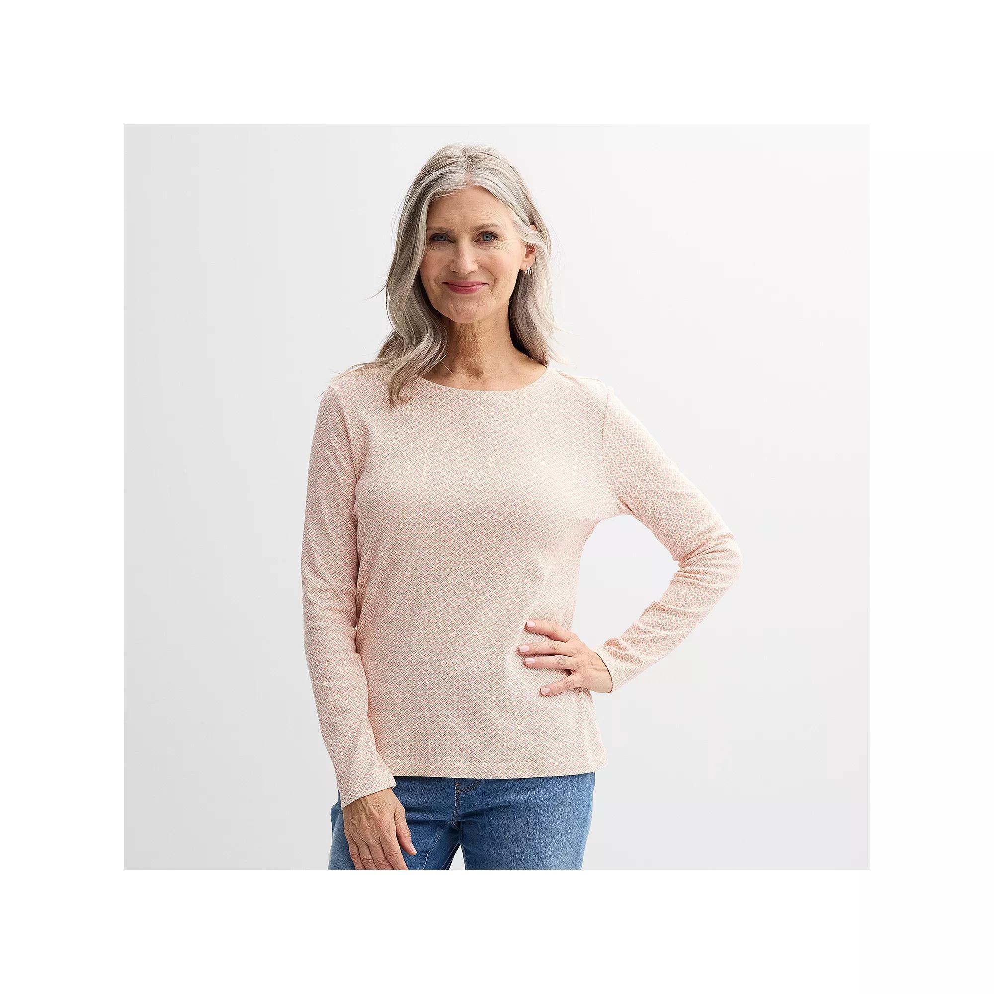 Women's Croft & Barrow® Essential Long-Sleeve Crewneck Tee, Size: XS, Pink Tiny Geo Product Image