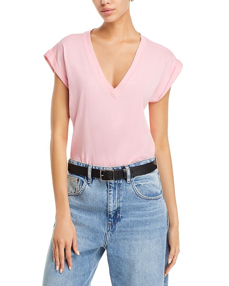 FRAME Easy Cotton V Neck Tee In Dusty Pink Product Image