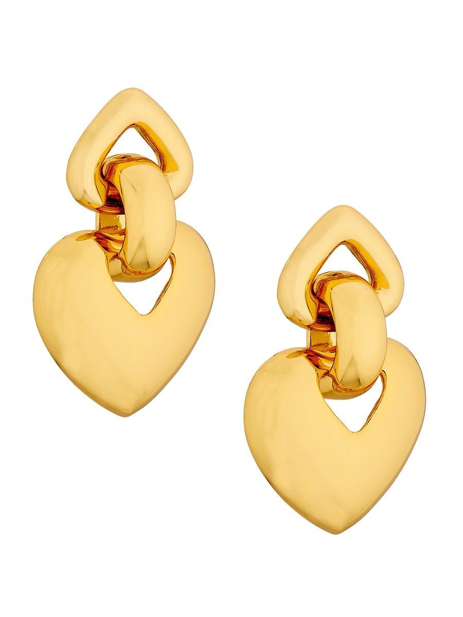 Womens 18K-Gold-Plated Double Heart Drop Earrings Product Image