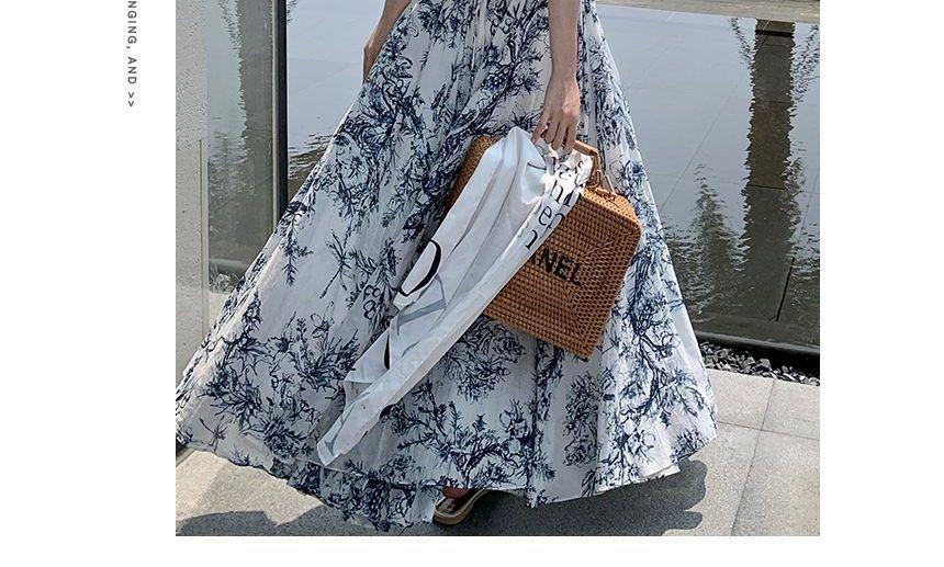 Spaghetti Strap Floral Print Backless Maxi A-Line Wrap Dress Product Image