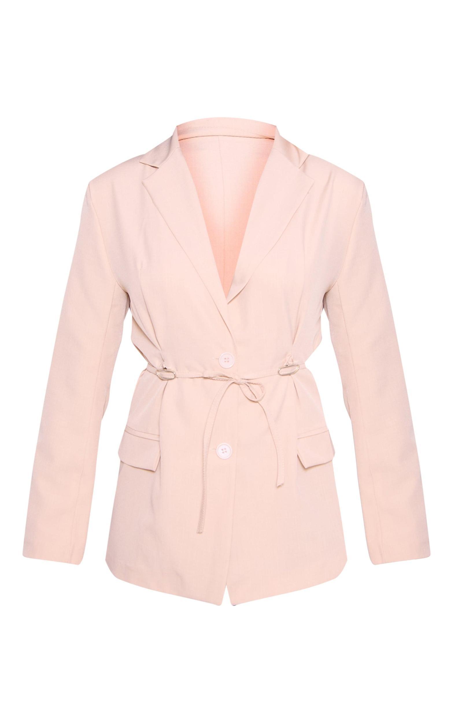 Beige Tie Front Bow Detail Blazer Product Image