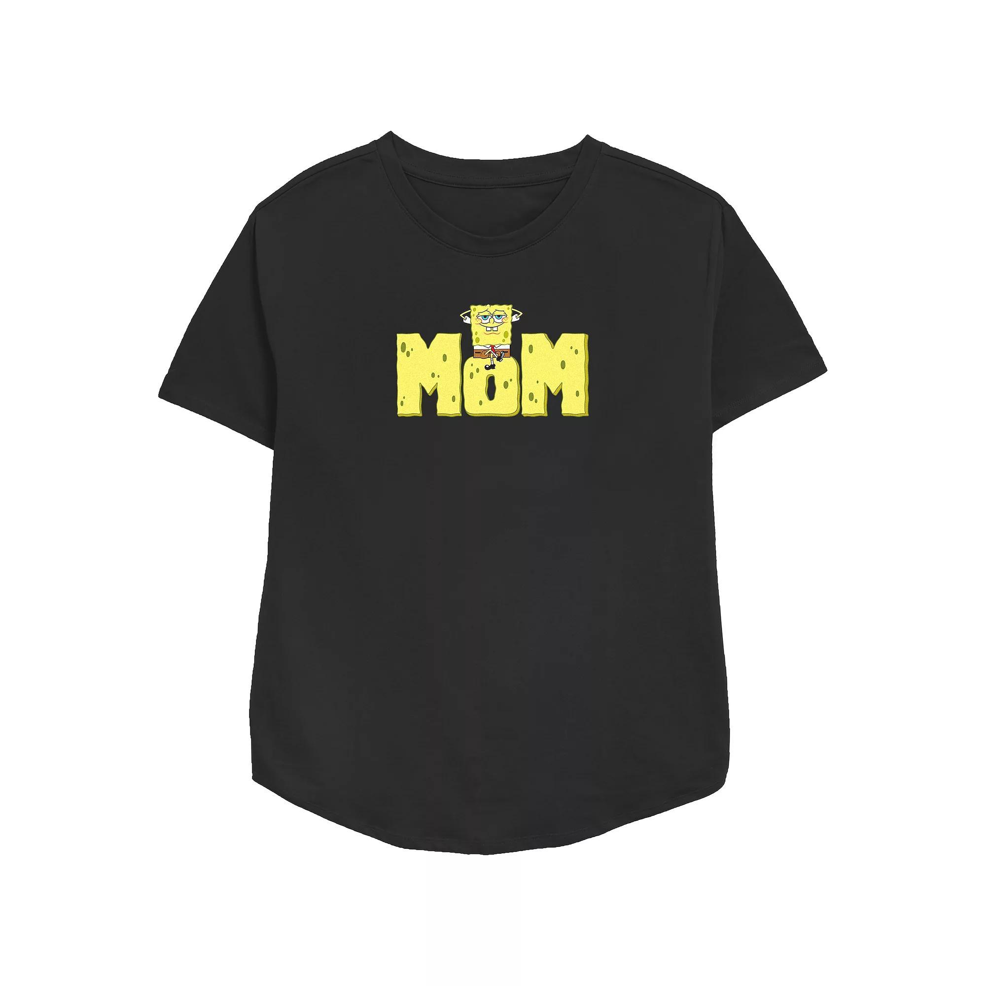 Women's SpongeBob SquarePants Mom Relaxed Fit Graphic Tee, Size: Large, Black Product Image