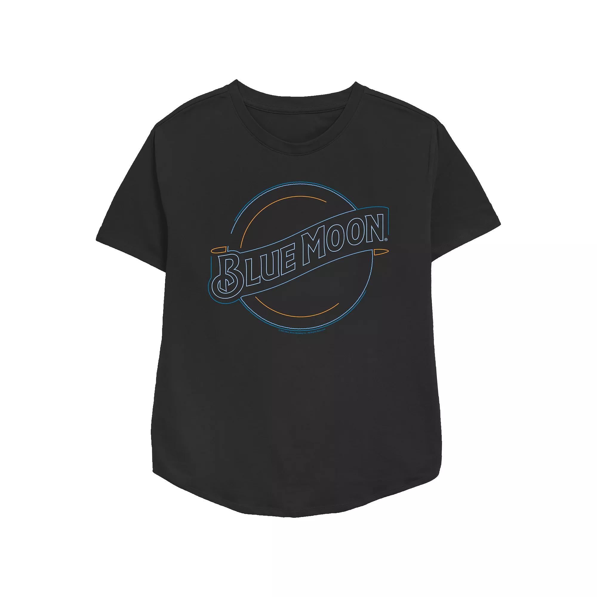 Women's Blue Moon Neon Lights Sign Relaxed Fit Graphic Tee, Size: Small, Black Product Image