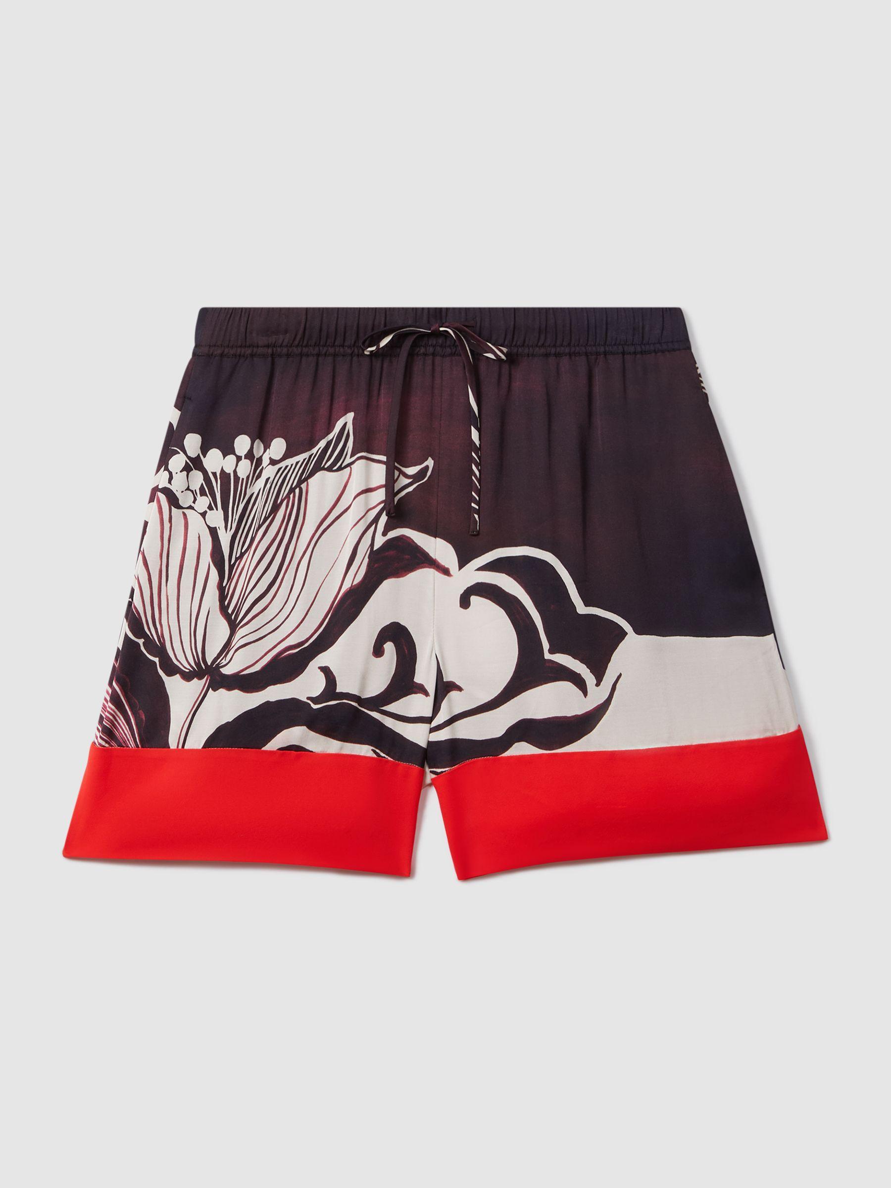 Printed Drawstring Shorts in Burgundy/Cream Product Image