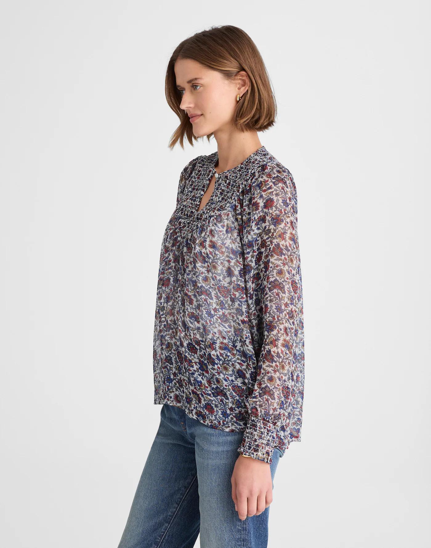 Smocked Split Crewneck Top Product Image