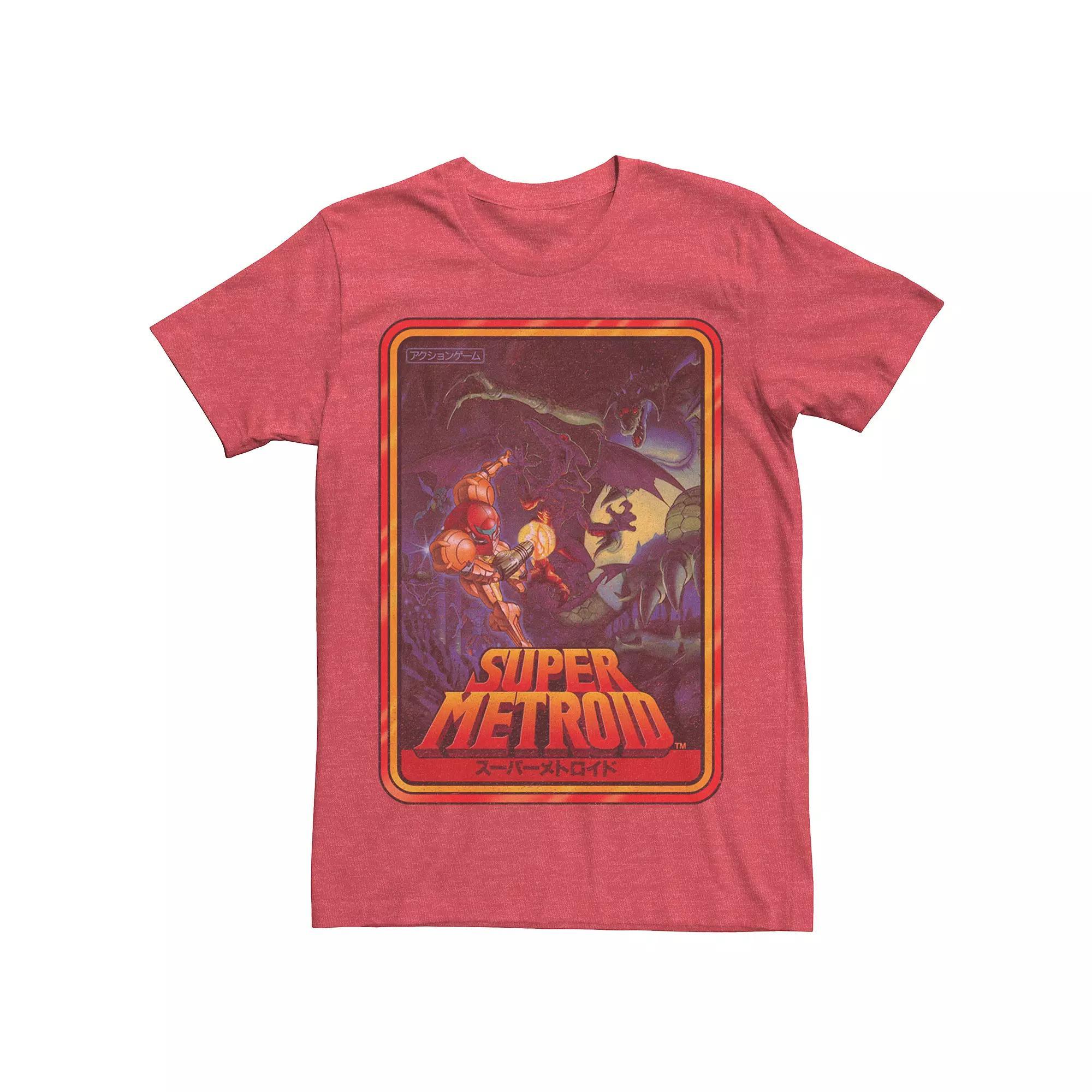 Men's Super Metroid Kanji Game Box Art Tee, Size: Large, Red Grey Product Image