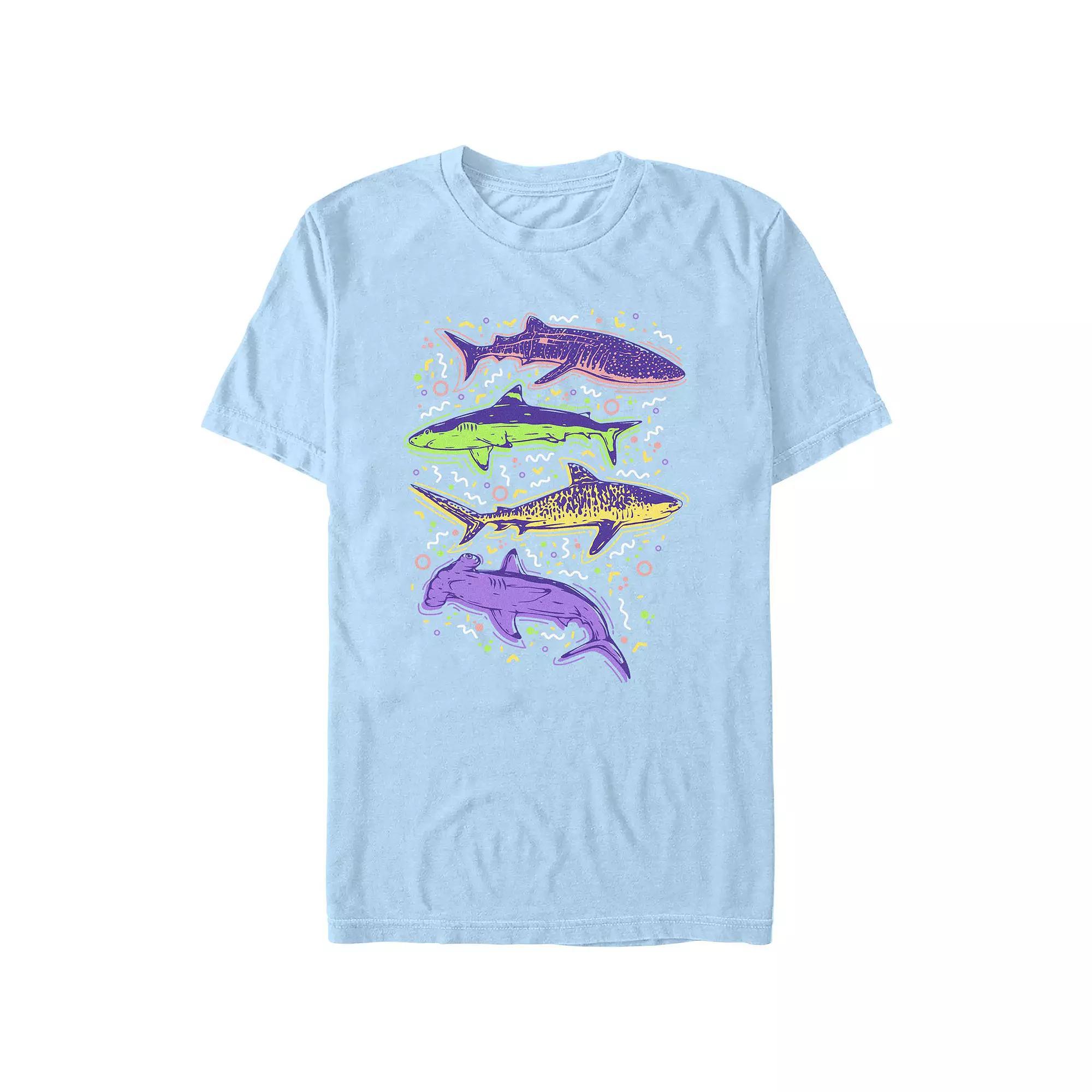 Men's Colorful Sharks And Doodles Graphic Tee,  Product Image