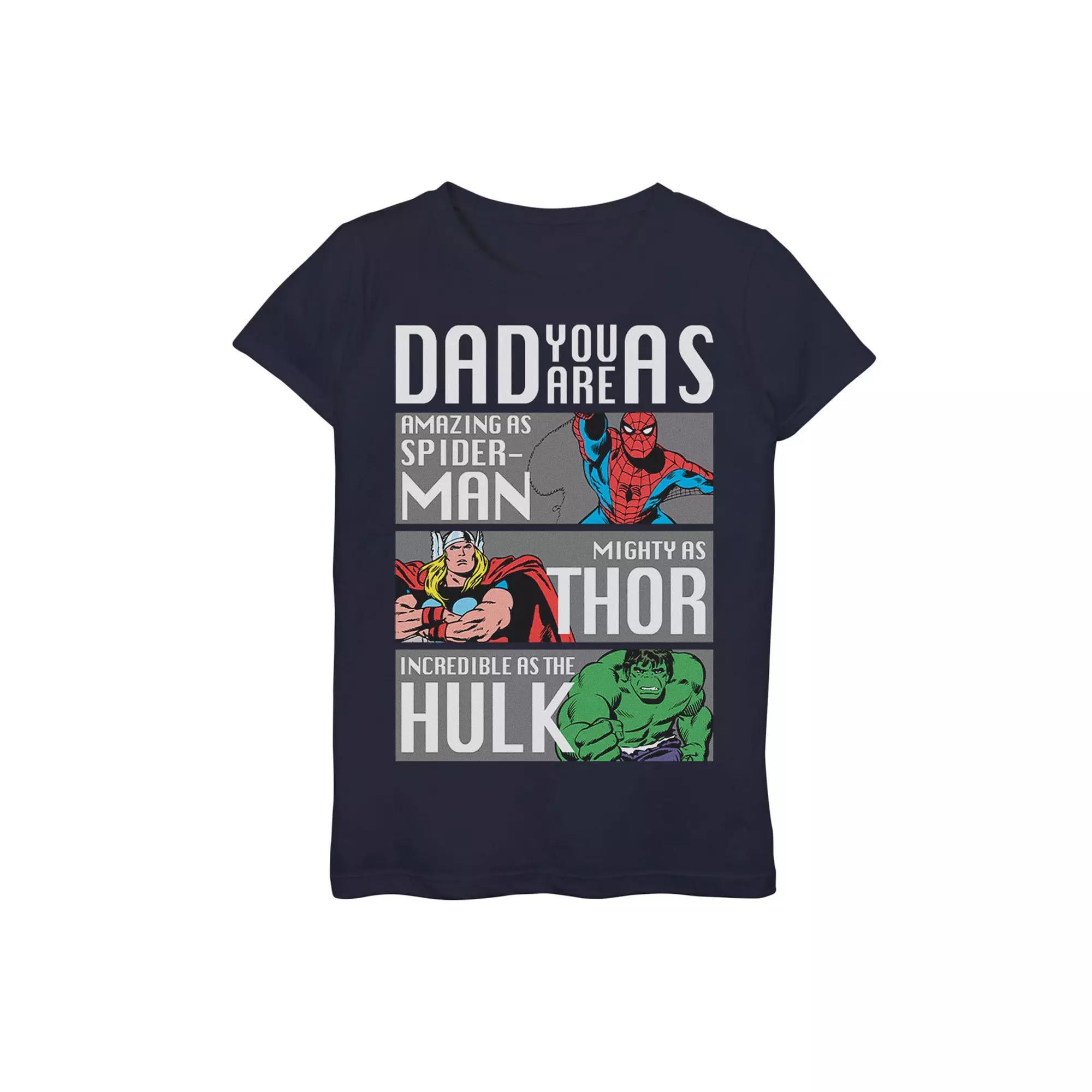Girls 7-16 Marvel Spider-Man Thor Hulk Dad You Are As Panels Graphic Tee, Girl's, Size: Medium, Blue Product Image