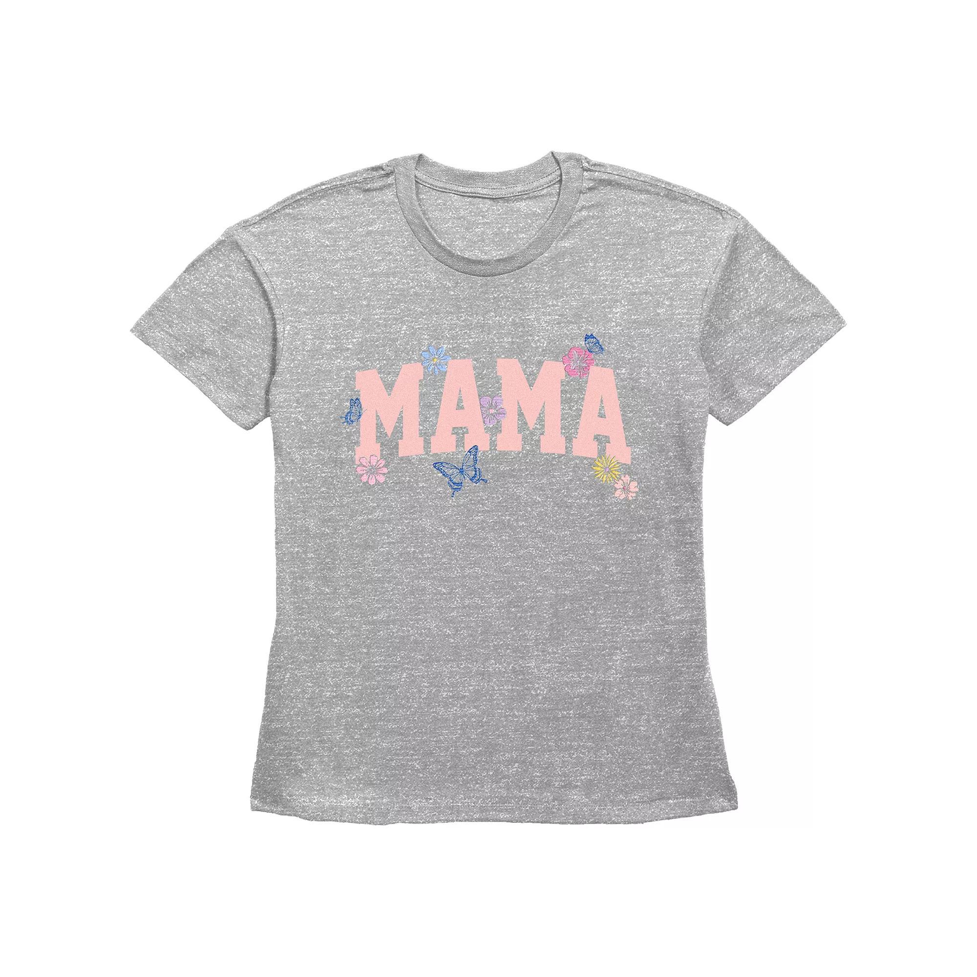 Women's Mama Flowers Basic Fit Graphic Tee, Size: Small, Grey Gray Product Image