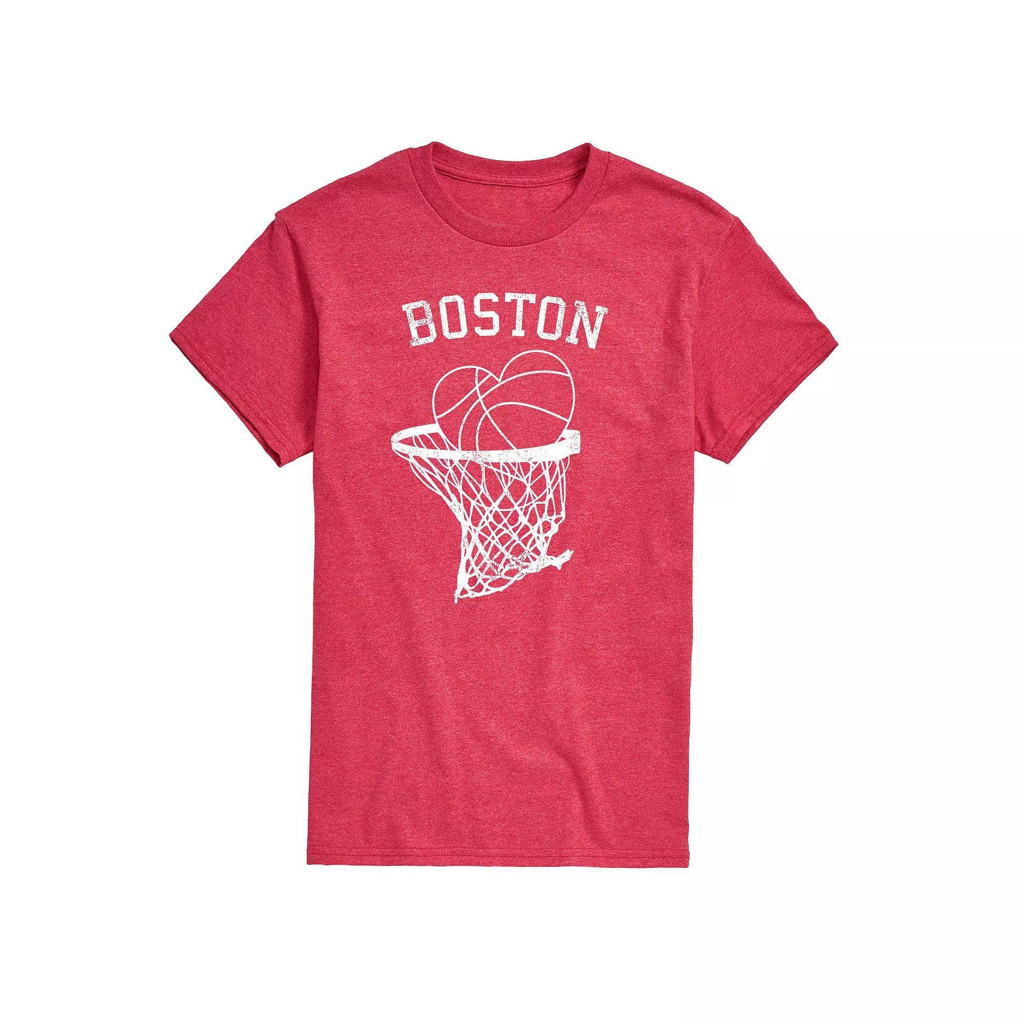 Men's Basketball Heart Boston Graphic Tee, Size: Medium, Grey Red Product Image