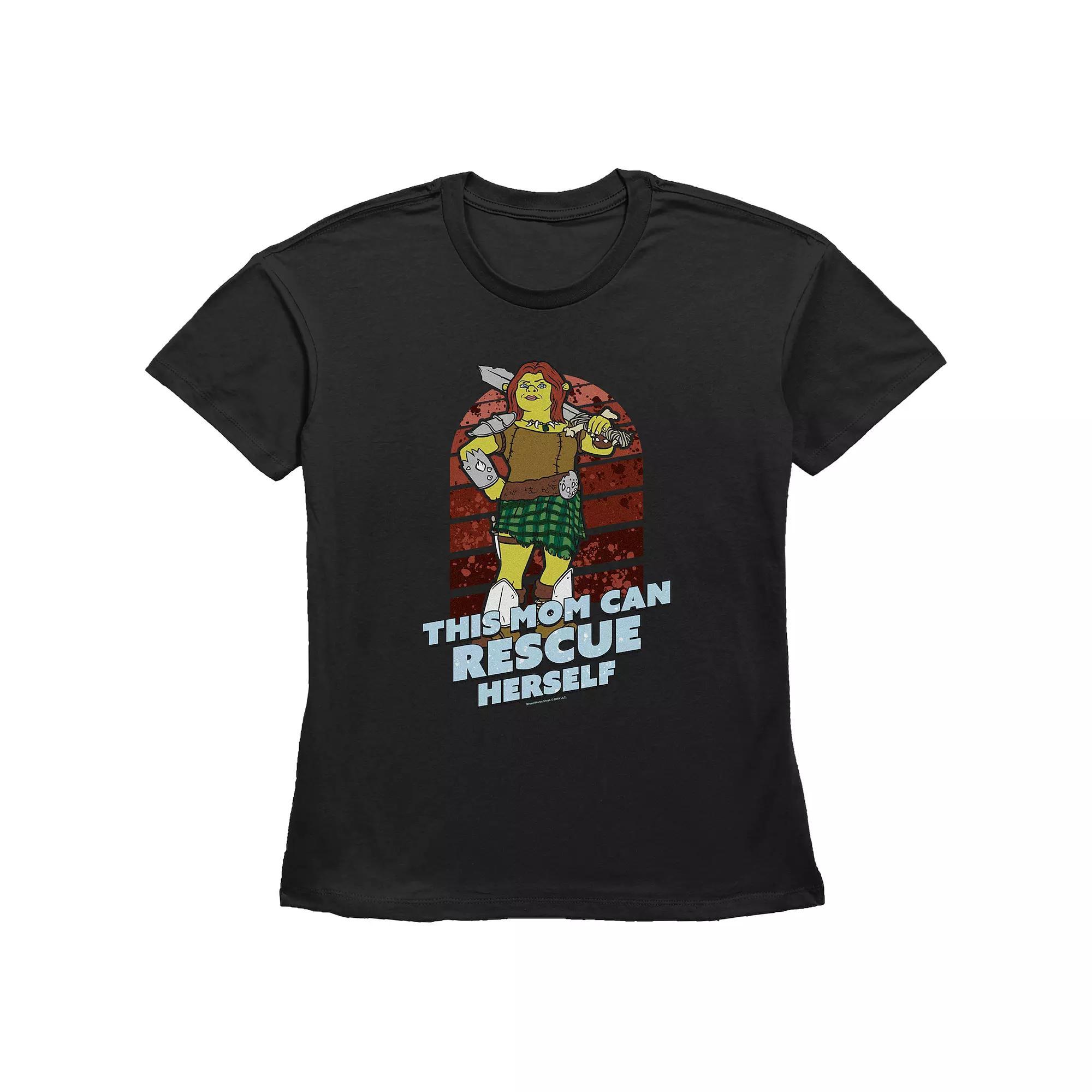 Women's Shrek This Mom Can Rescue Herself Basic Fit Graphic Tee, Size: XS, Black Product Image