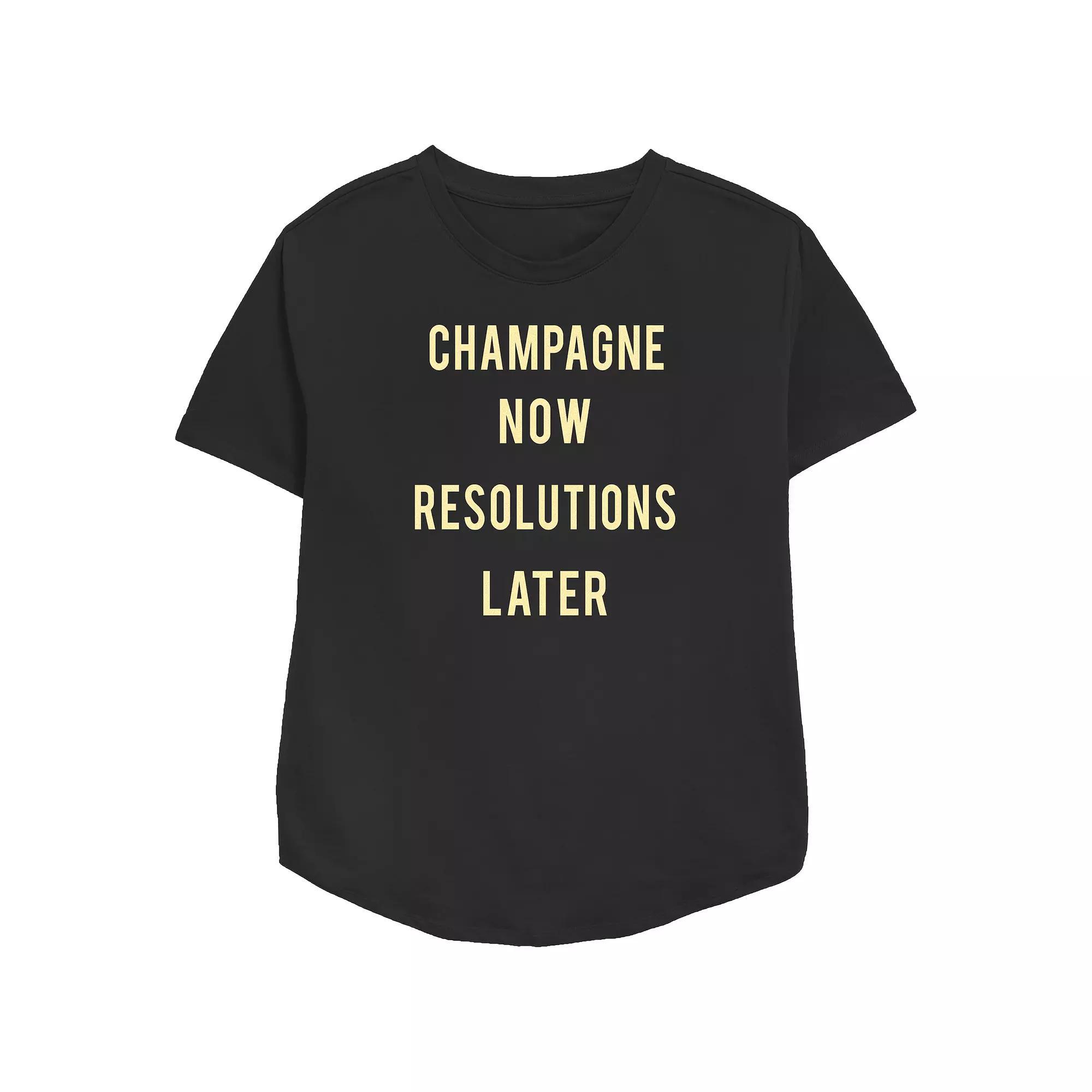 Women's Champagne Now Resolutions Later Relaxed Fit Graphic Tee,  Product Image