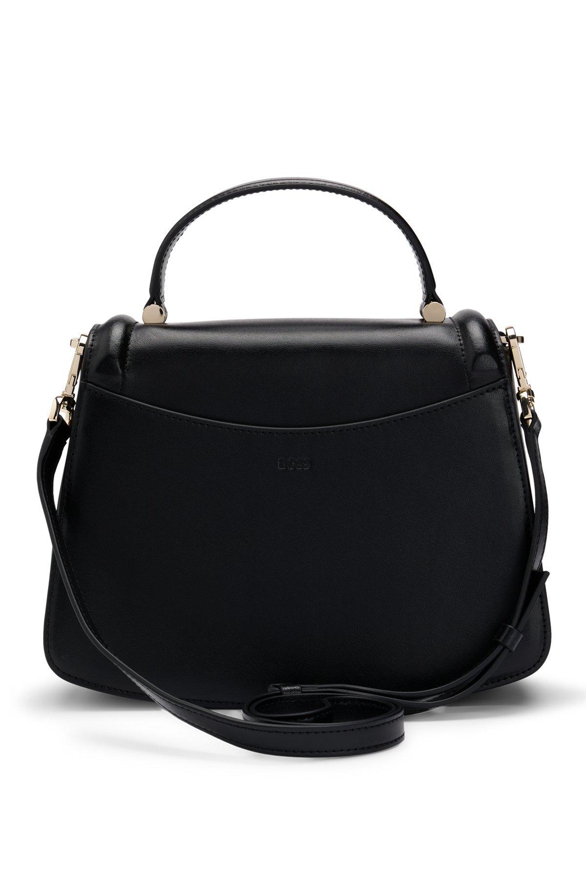 BOSS - Top-handle handbag in leather with Double B monogram - Black Product Image