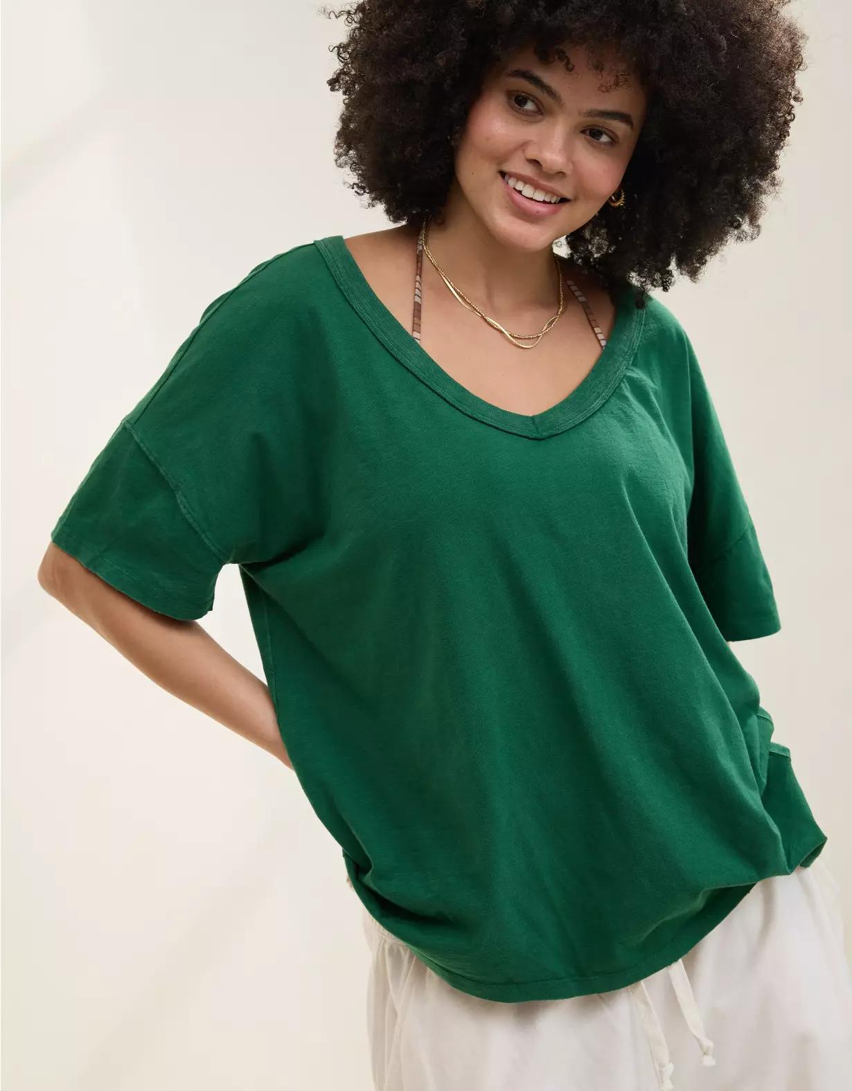 Aerie Oversized V-Neck Boyfriend T-Shirt Product Image