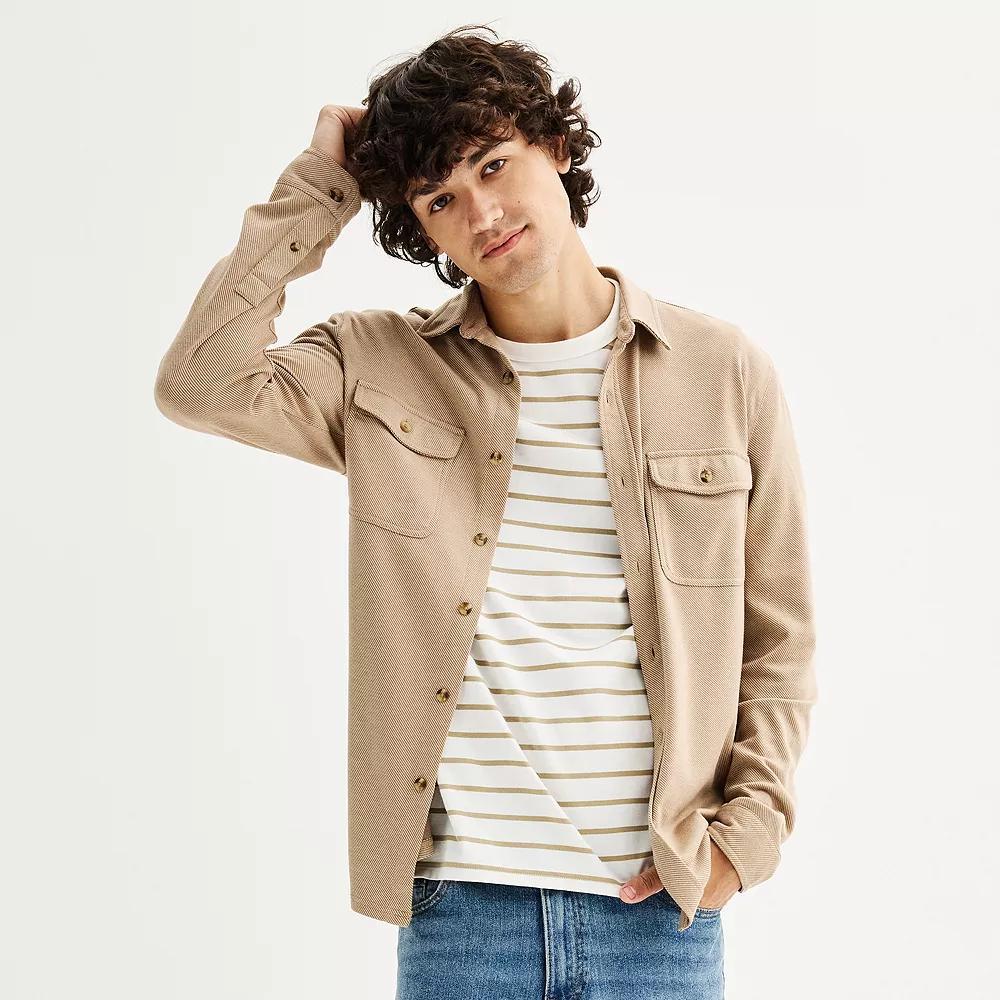 Men's Sonoma Goods For Life® Long Sleeve Supersoft Knit Button-Up Shirt, Size: XXL, Light Brown Product Image