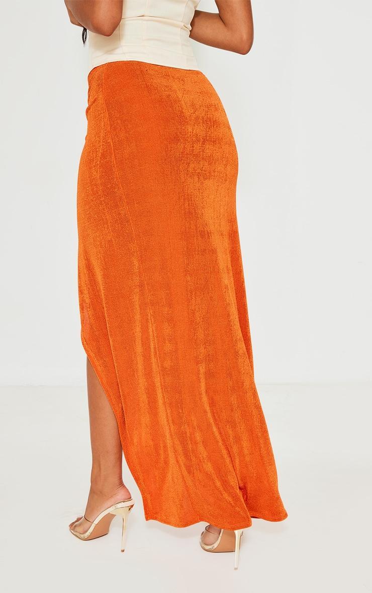 Bright Orange Acetate Slinky Drape Front Maxi Skirt Product Image
