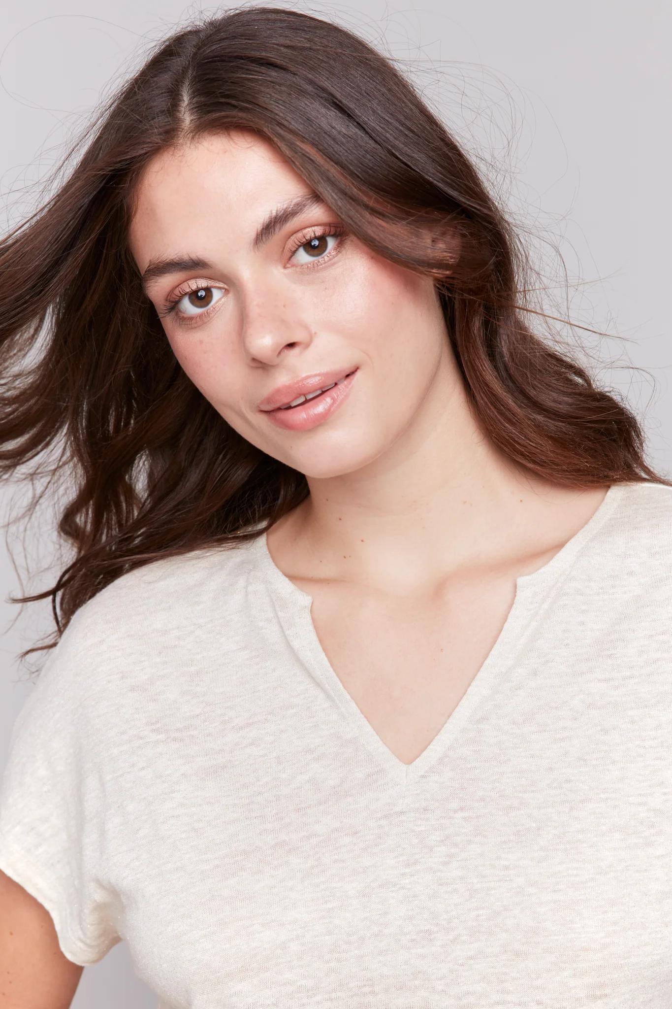 Foil Print Sleeve Dolman Top Product Image