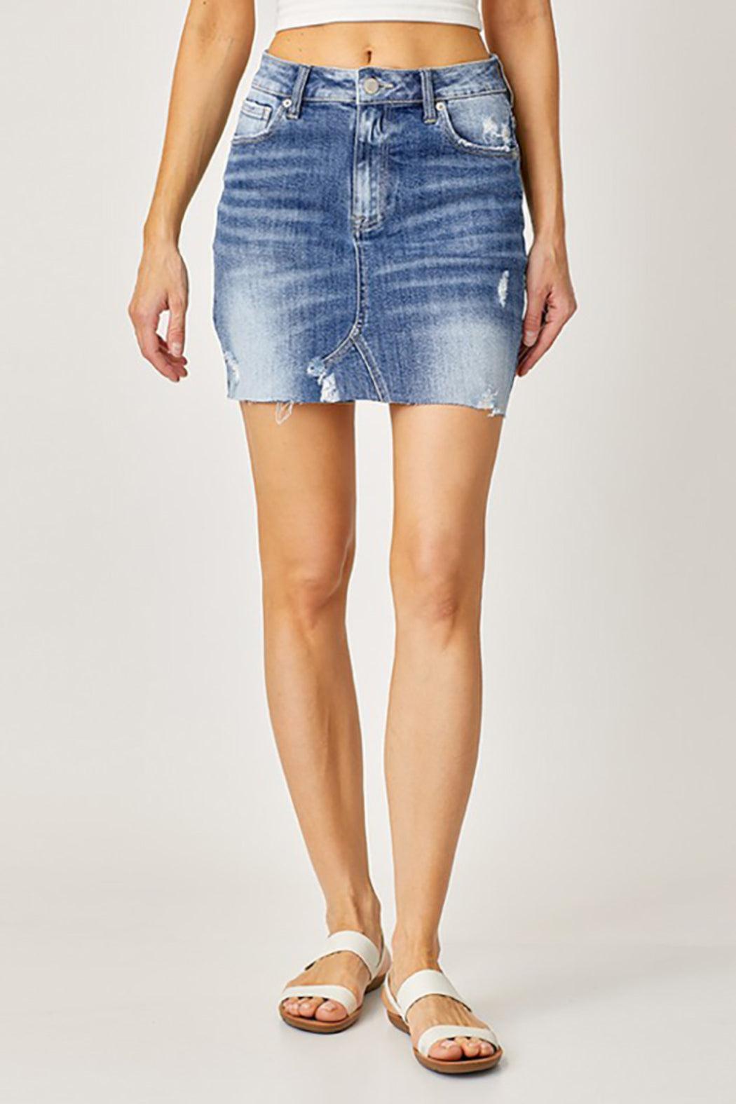 HIGH RISE DISTRESSED SHORT SKIRT Product Image