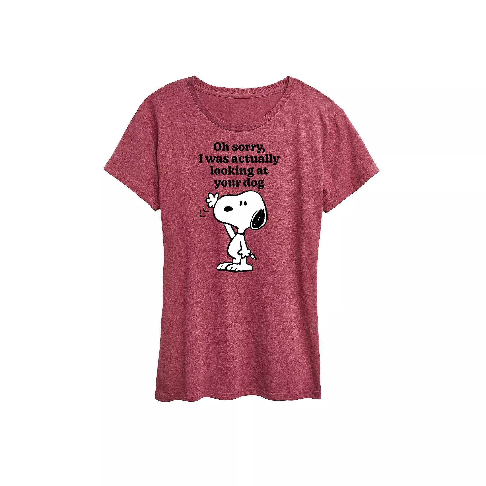 Women's Peanuts Snoopy Looking At Your Dog Graphic Tee, Size: XXL, Grey Gray Product Image