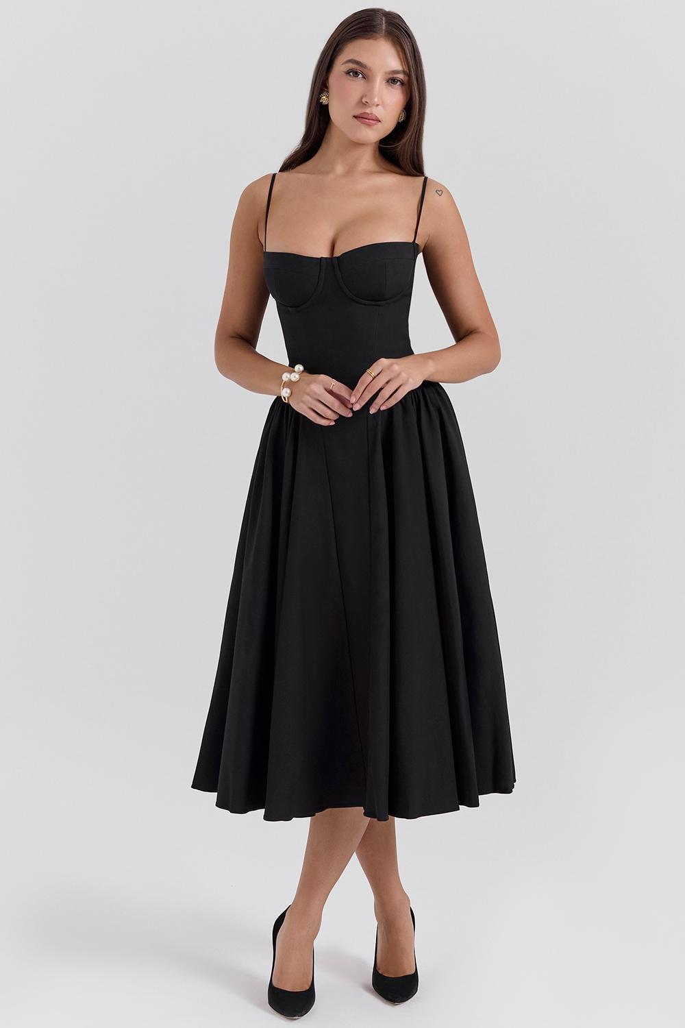 Samaria  black corset midi dress Product Image