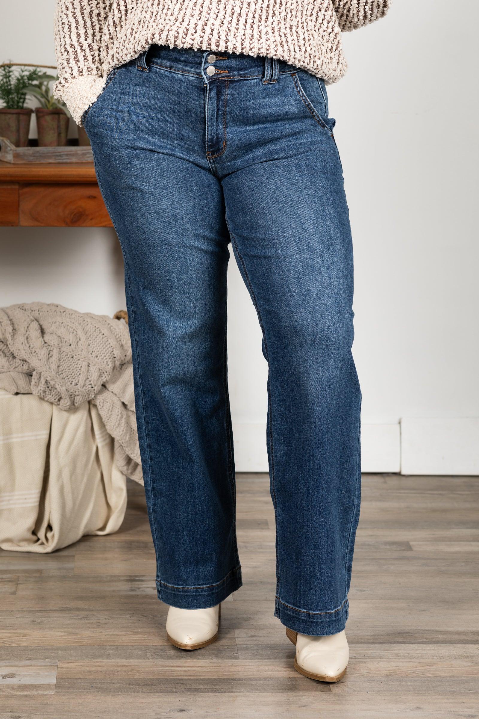 Judy Blue Double Button Wide Leg Jeans Product Image