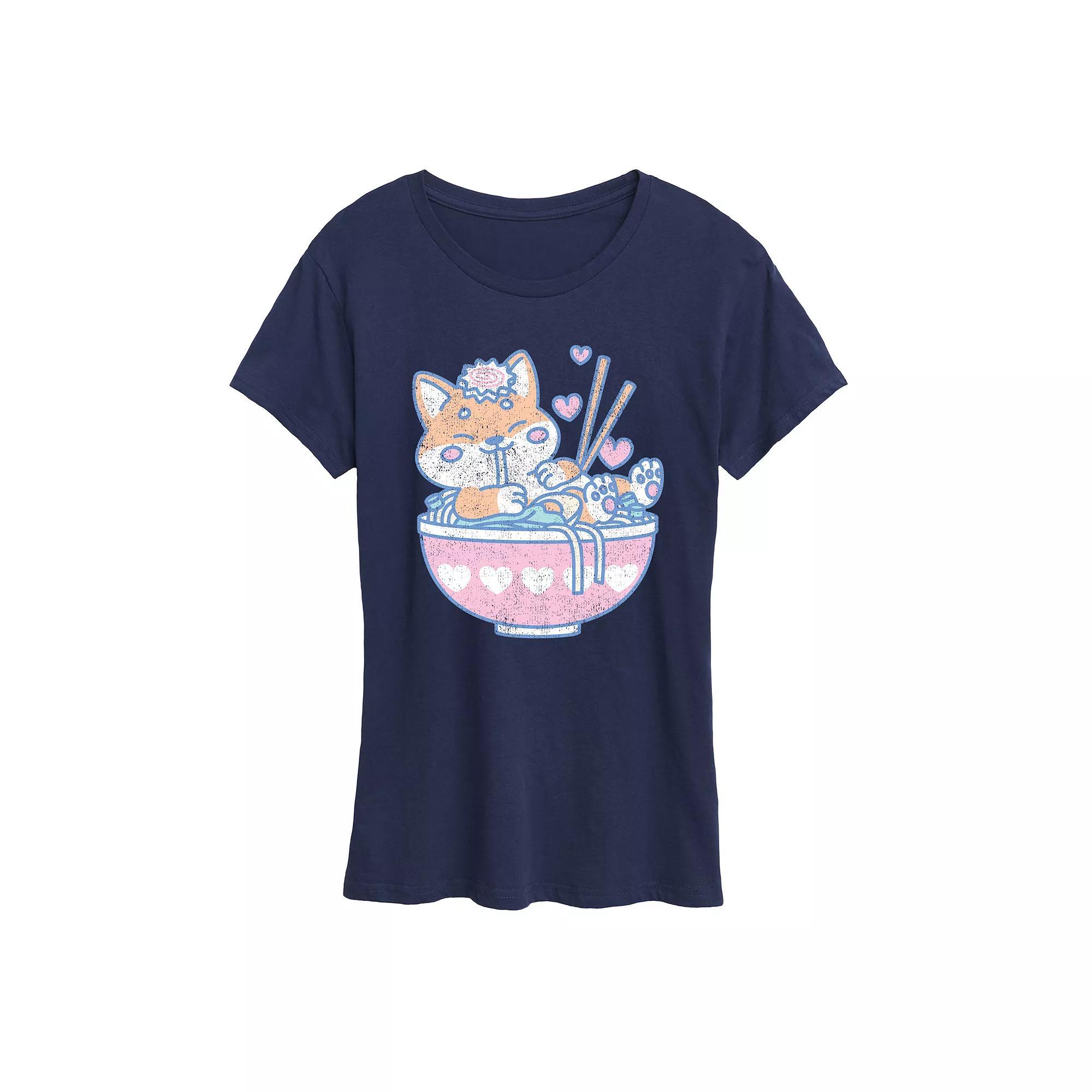 Women's Kawaii Ramen Shiba Inu Graphic Tee, Size: XXL, Blue Product Image