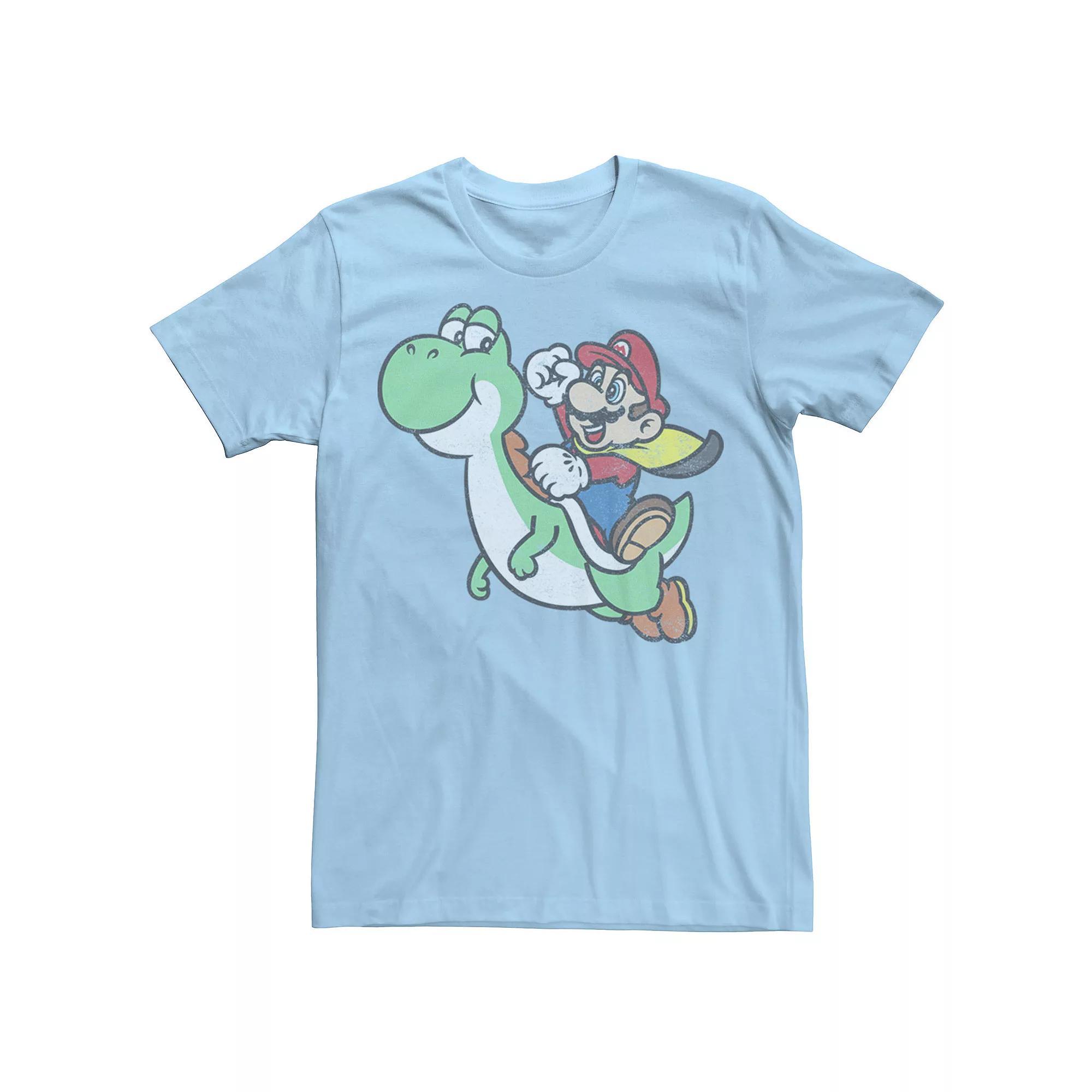 Men's Nintendo Mario Riding Yoshi Portrait Tee, Size: Small, Light Blue Product Image